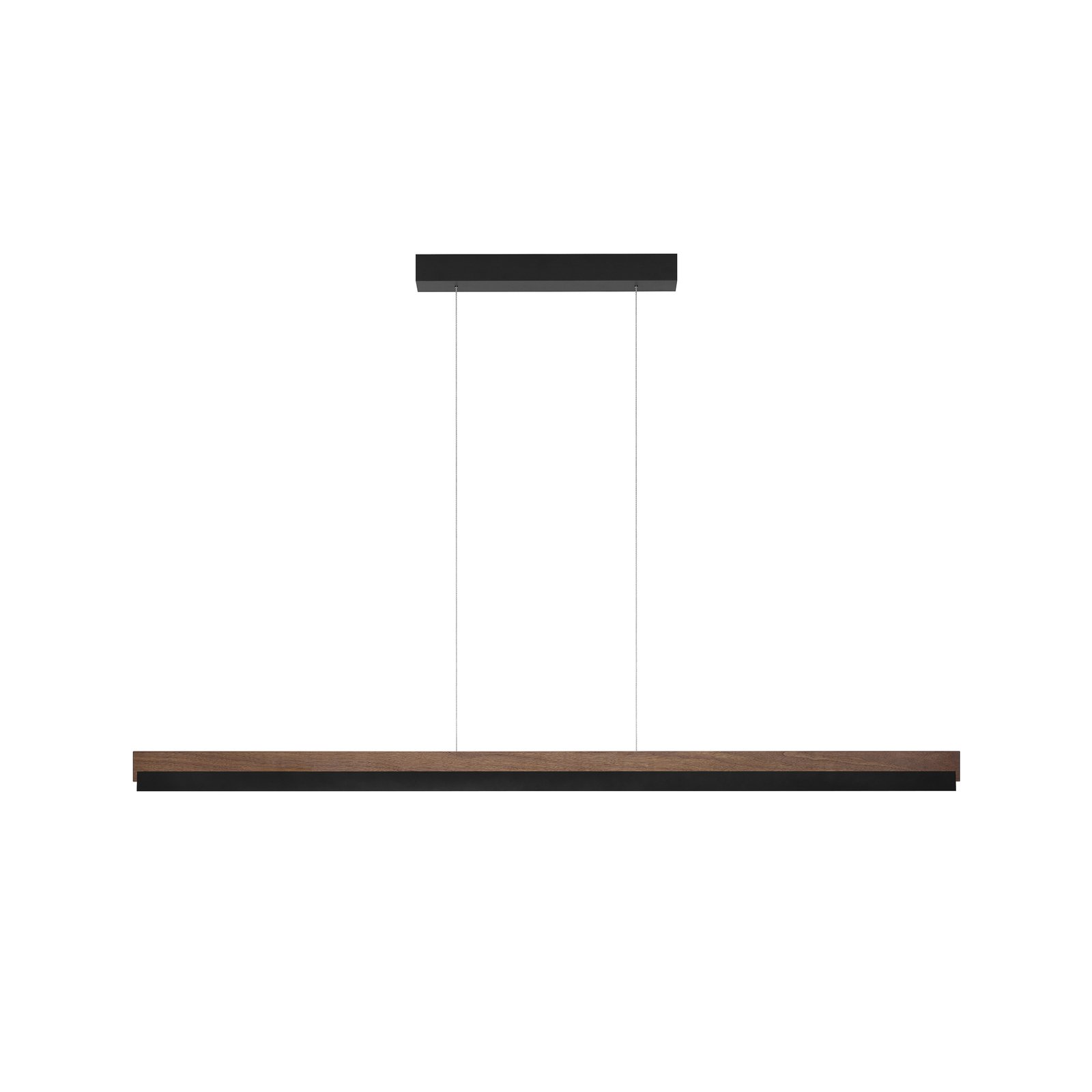 Quitani LED závesná lampa Keijo, čierna/orechová, dĺžka 143 cm