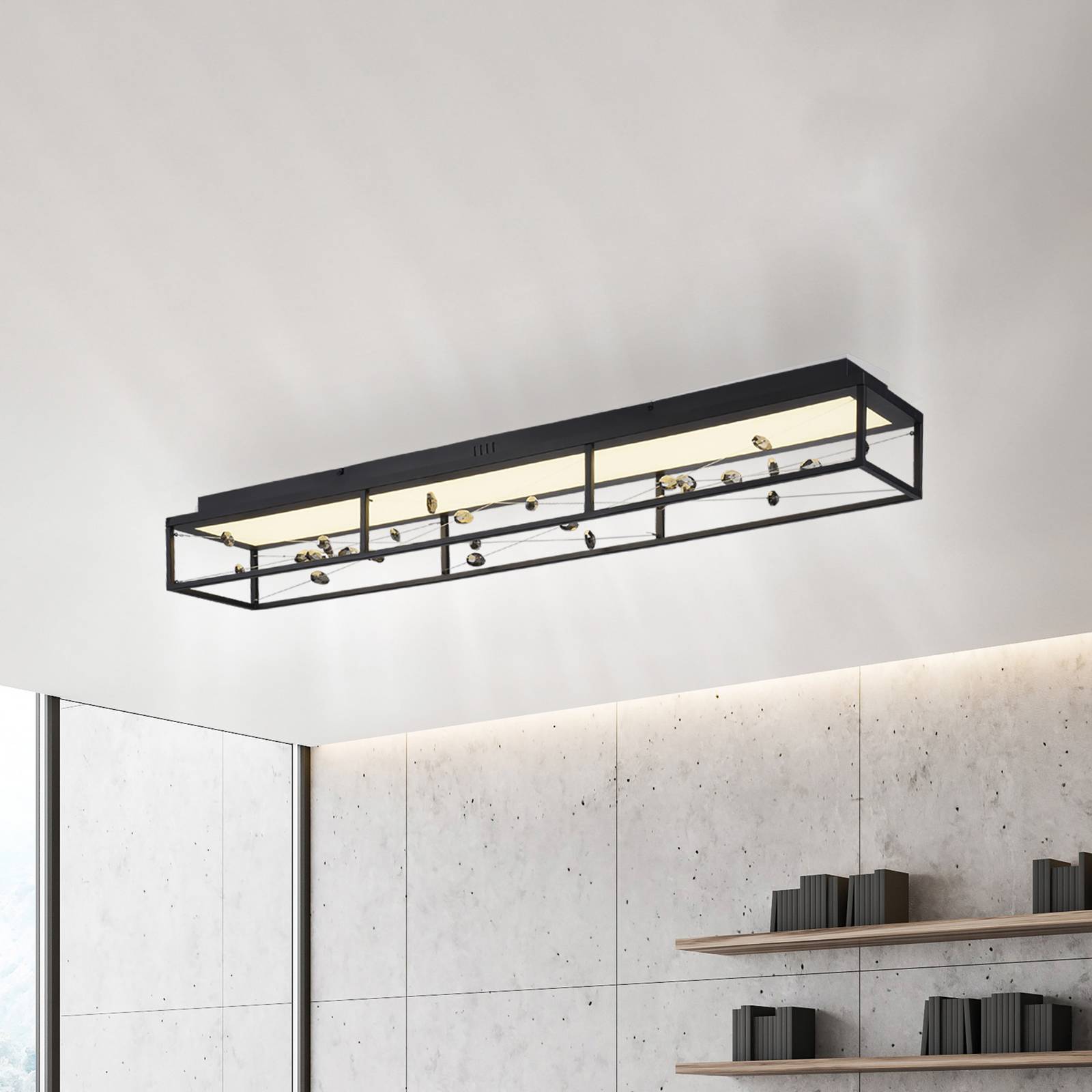 LED-taklampe SKINA, svart, 112 cm, CCT-dimbar, fjernkontroll