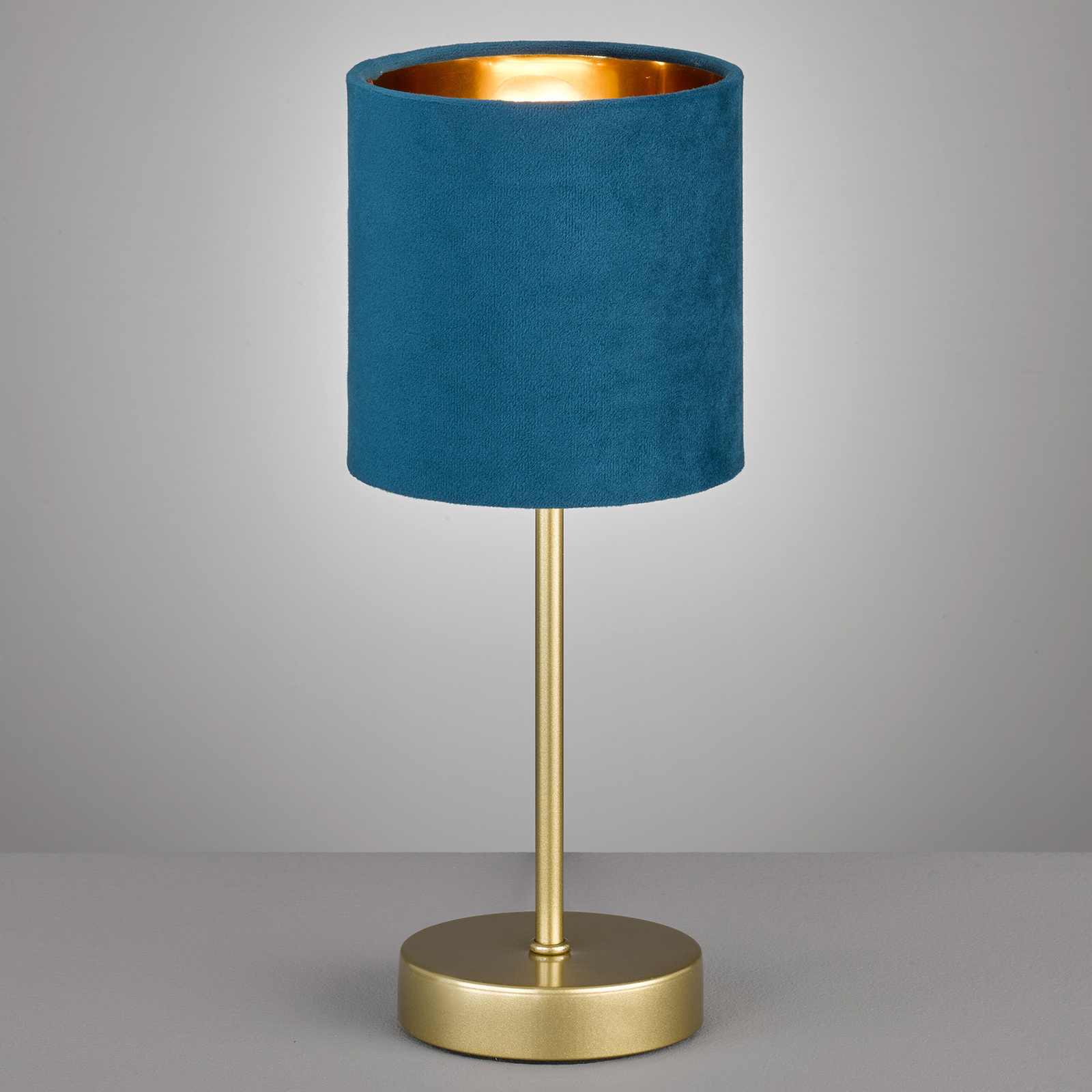 Aura table lamp, gold base, gold lampshade inside