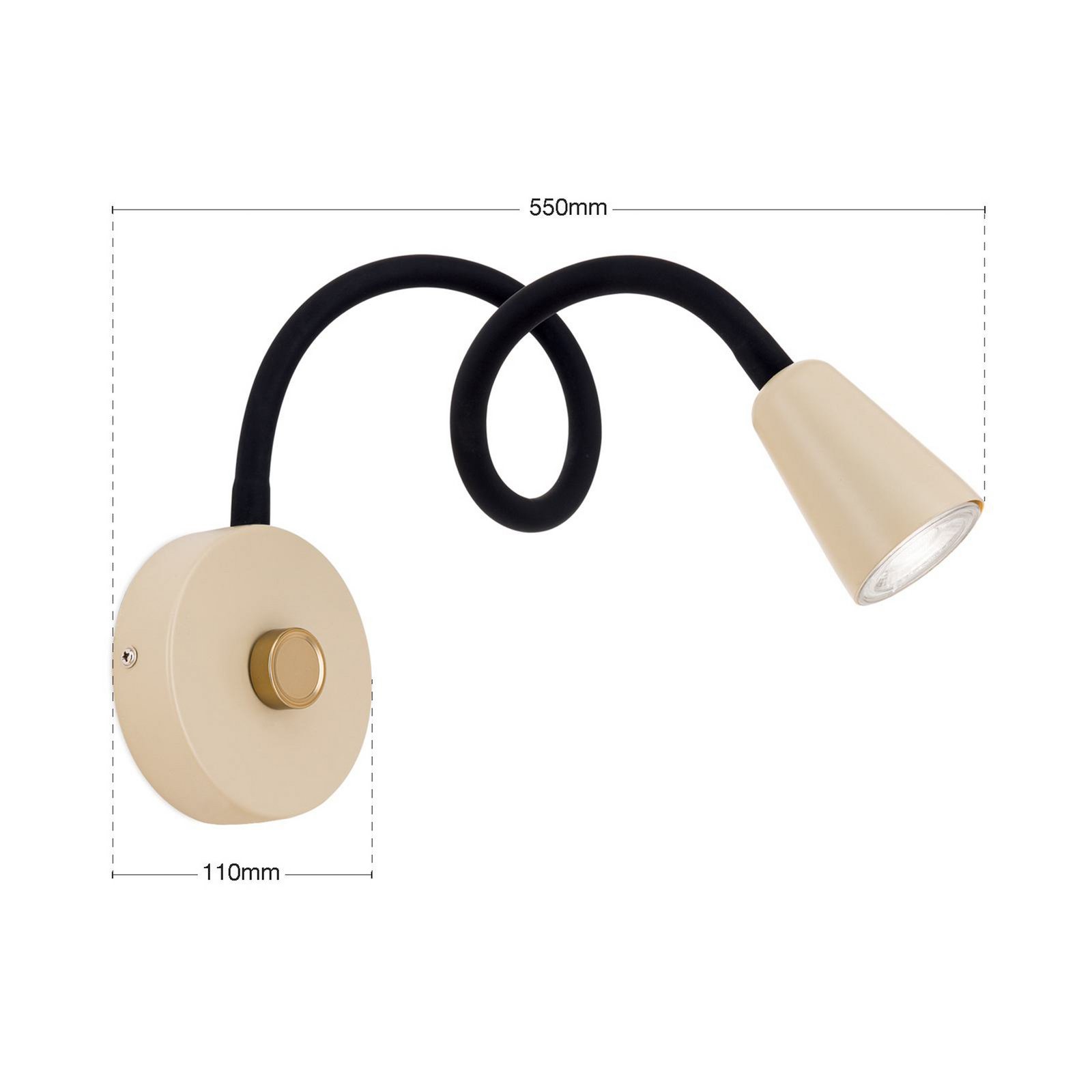 Wandleuchte Dotty, khaki, Flexarm, Dimmer, GU10