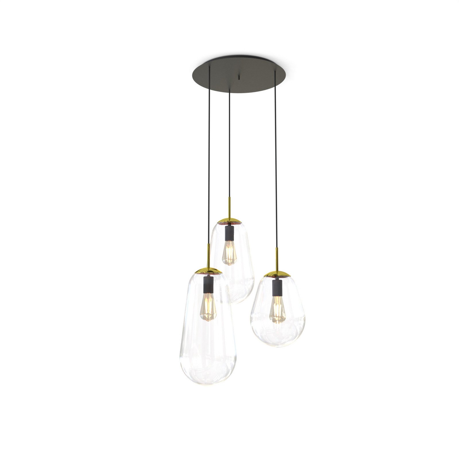 Euluna Lampă suspendată Pear alamă 3 becuri - Camera de zi / sufragerie - Modern - transparent negru alamă - Sticlă