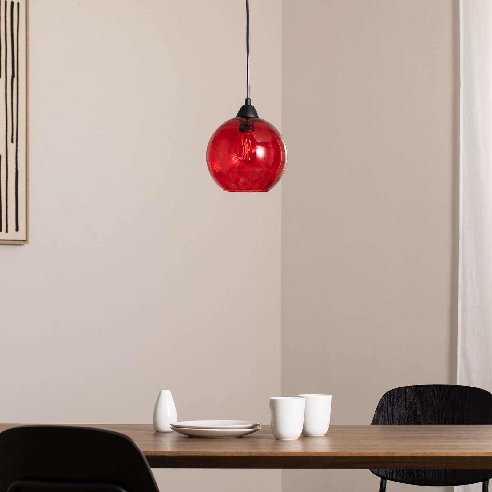 Pendelleuchte Benek, rot, Glas, Ø 20 cm, E27