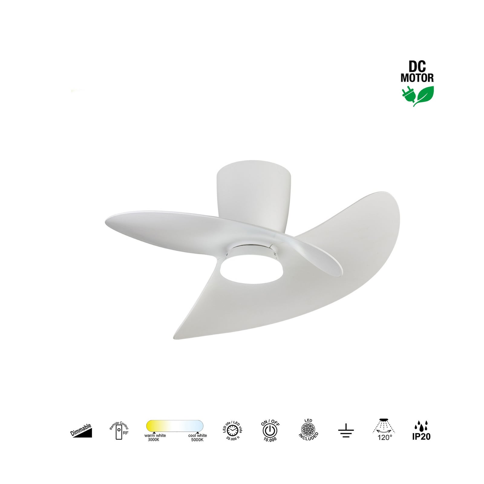 LED-Deckenventilator Ona, weiß, DC, leise, CCT, 70 cm LED-Deckenventilator Ona, weiß, DC, leise, CCT, 70 cm
