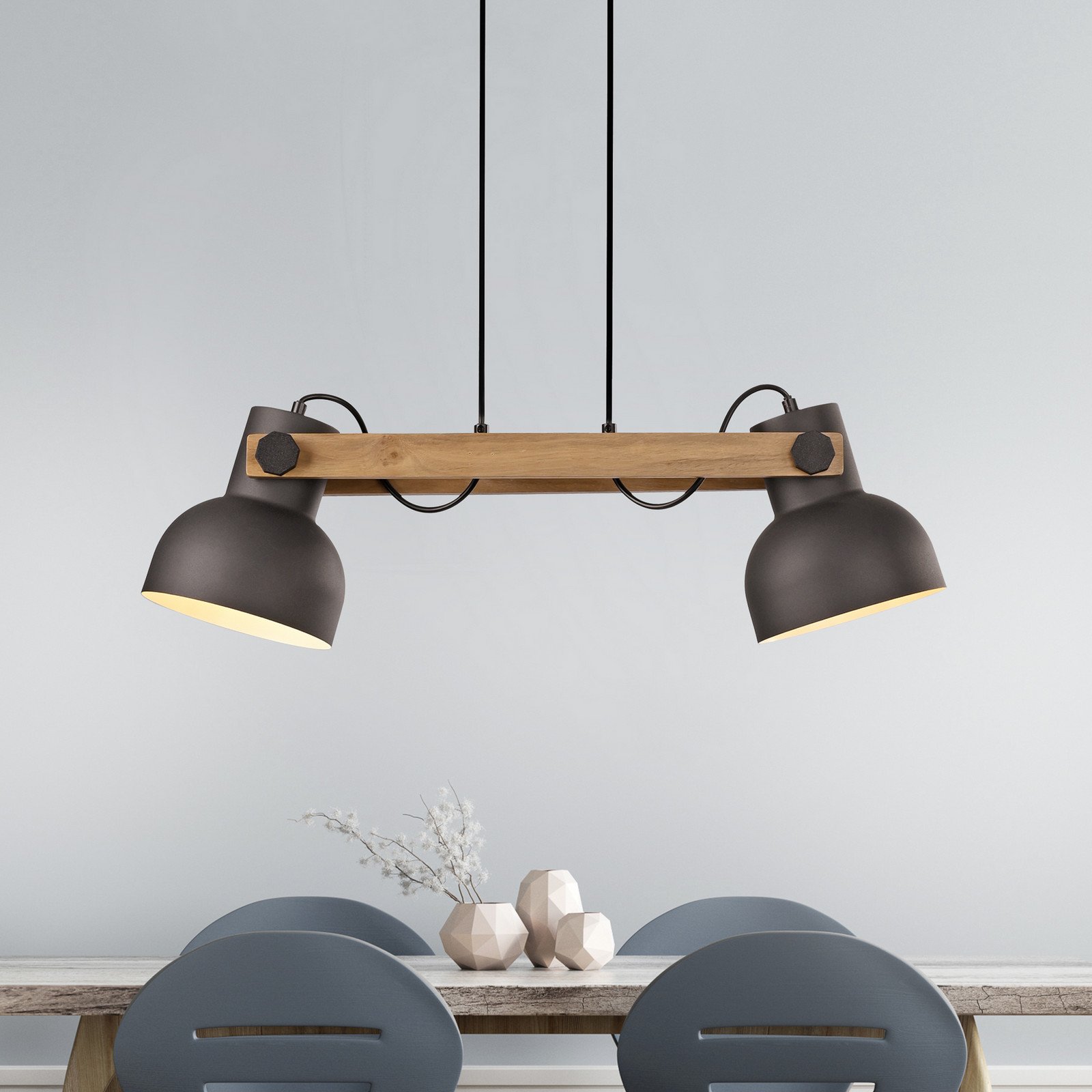 JUST LIGHT. DOAR LUMINĂ. Lampă suspendată Cup 2.0 2 lumini negru metal - Camera de zi / sufragerie - Design industrial - negru lemn deschis