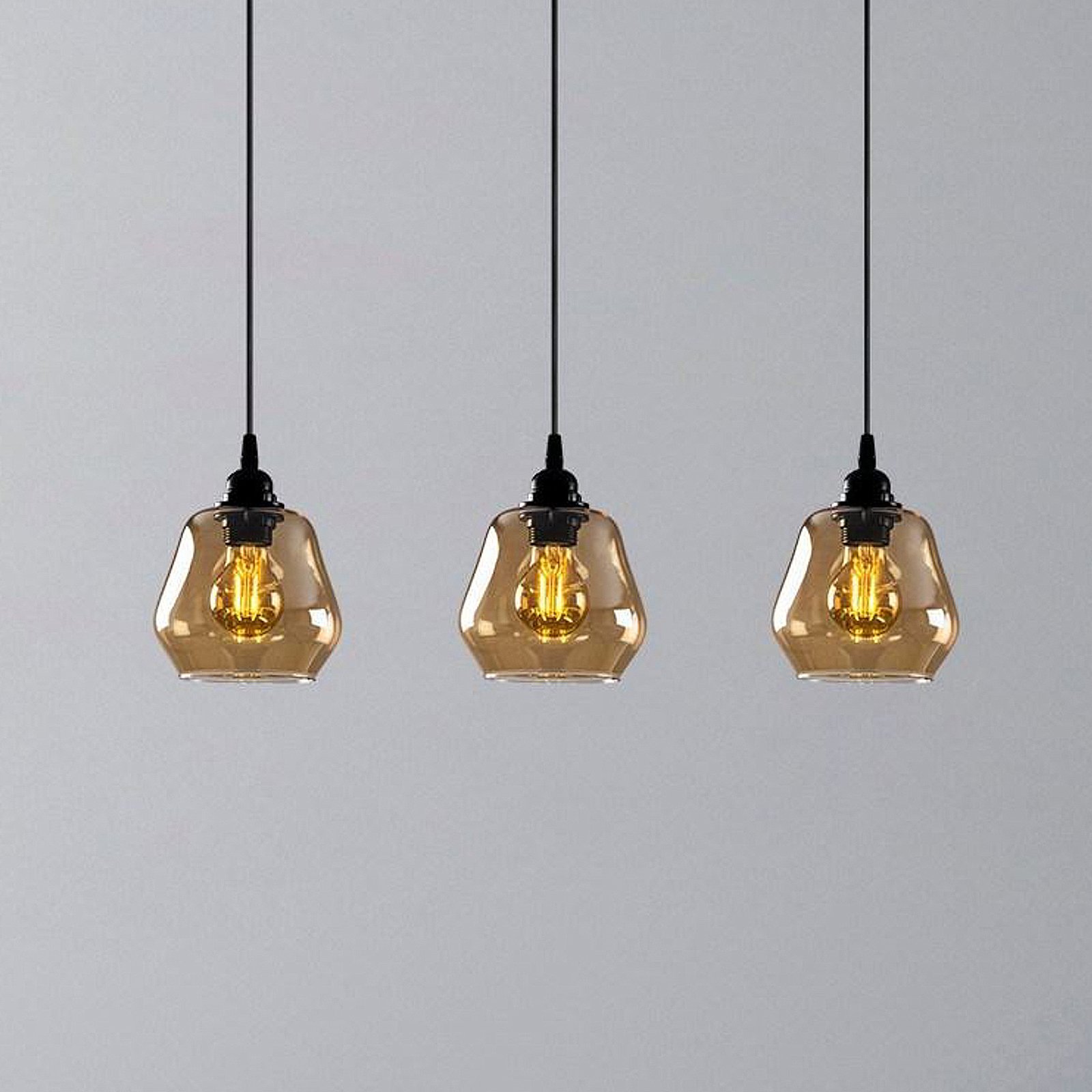 Suspension Gold 032, or-transparent, verre à 3 lampes long