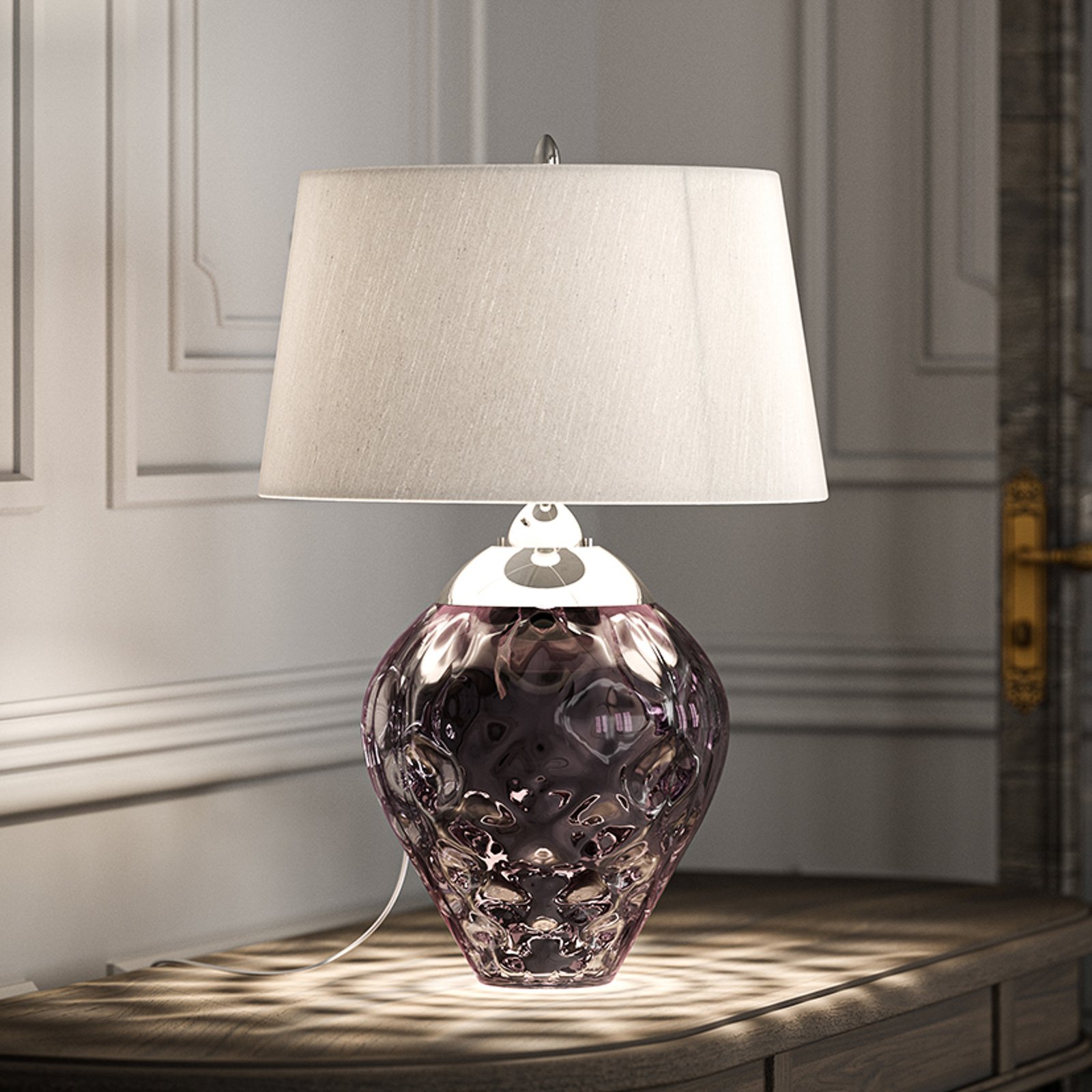 Lampe de table Samara, Ø 45,7 cm, rose, tissu, verre, à 2 lampes