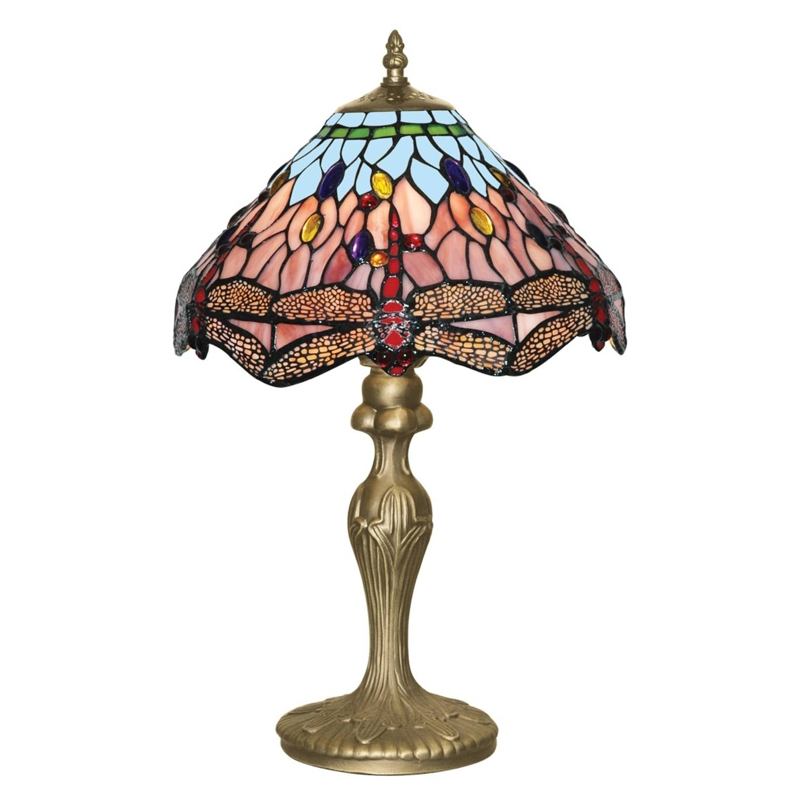 Tischleuchte DRAGONFLY, altmessing/bunt, Höhe 46 cm, Tiffany