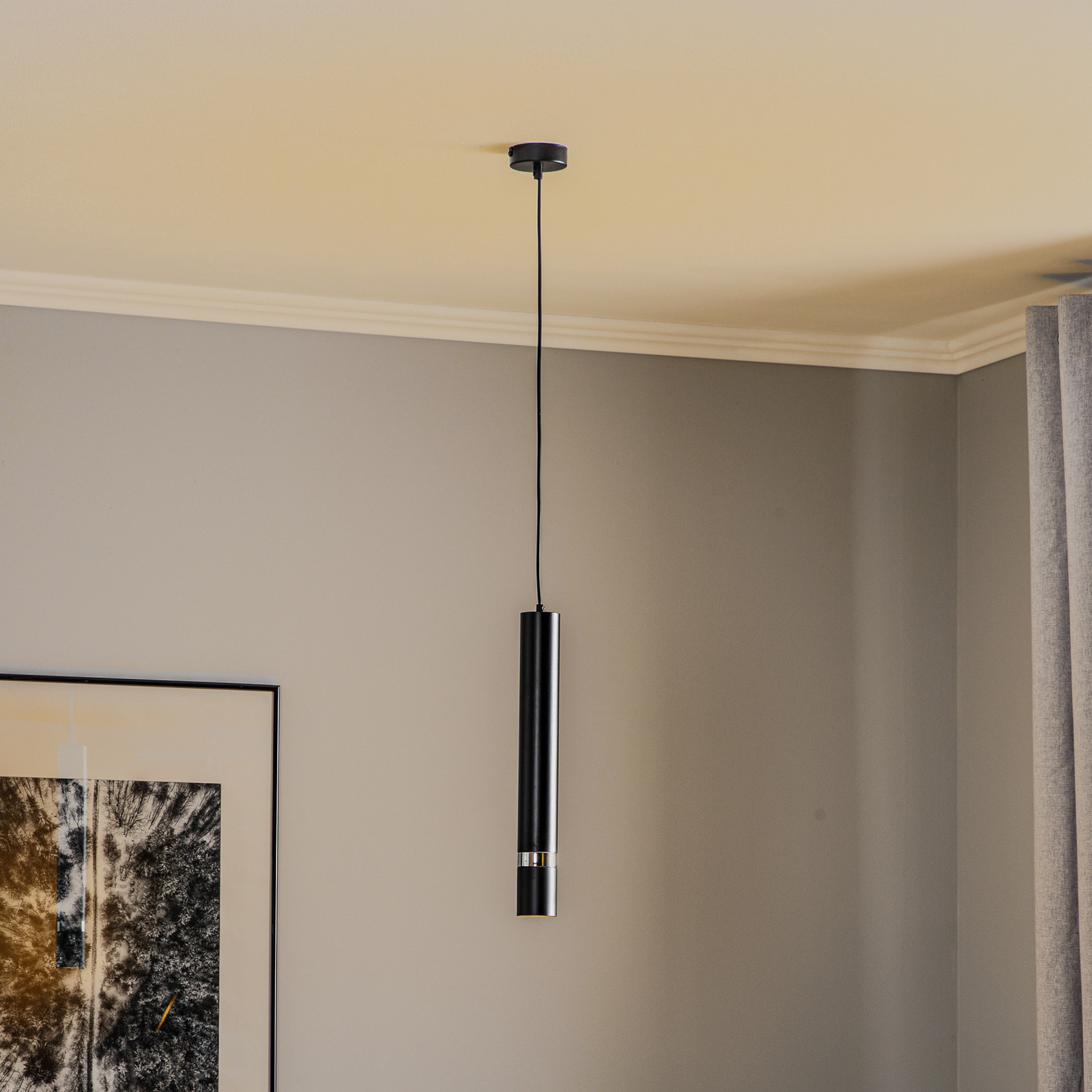 Luminex Lampă suspendată Rondo negru/crom 1 bec - Camera de zi / sufragerie - Modern - negru crom - Metal