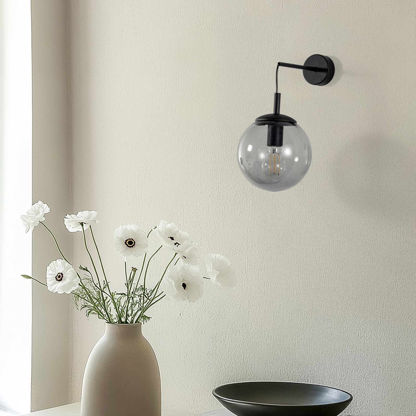 Esme sienas lampa, dūmakaini pelēka, augstums 45 cm, stikls, E27