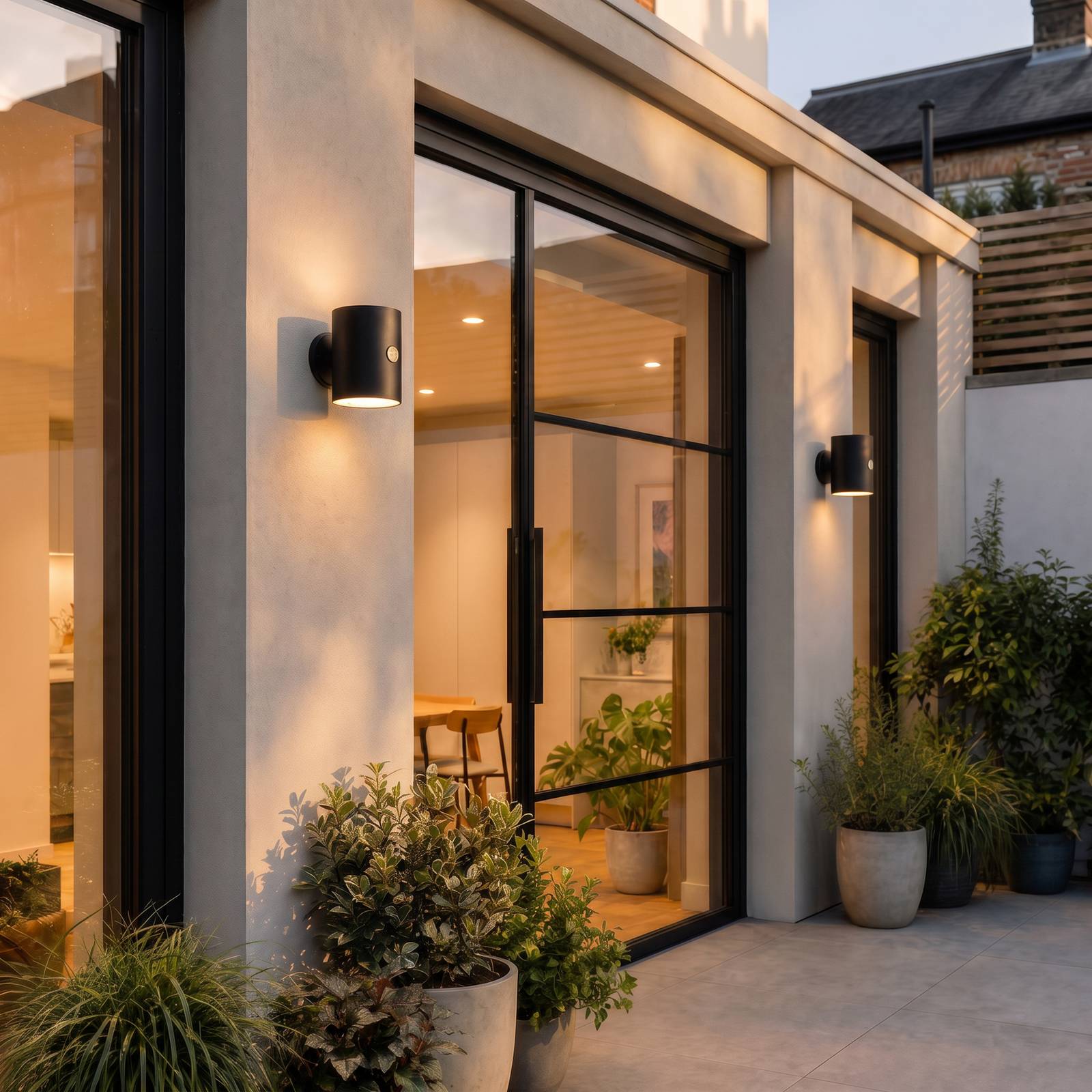 Lindby LED-zonne-wandlamp Amren, zwart, ABS, sensor