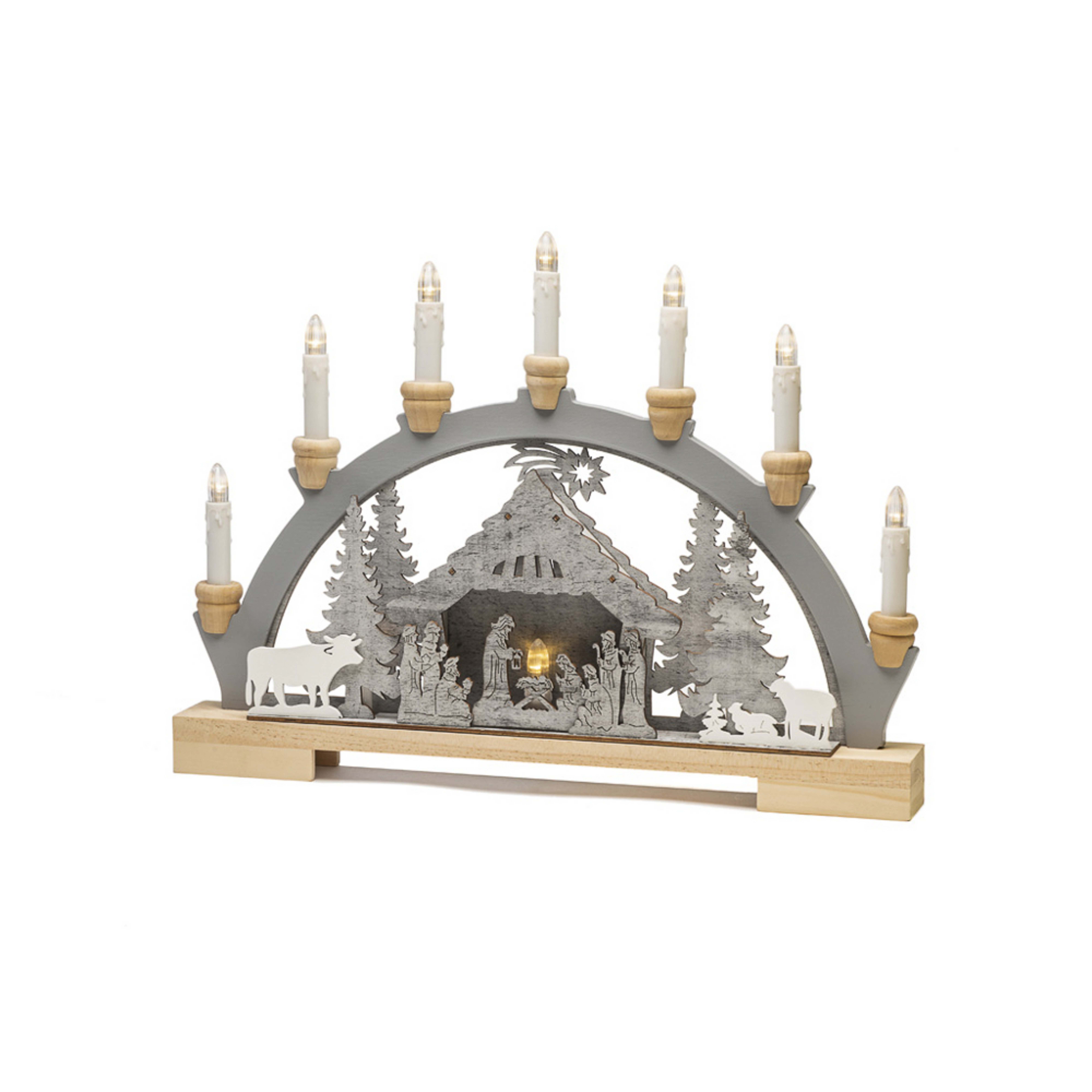 Arco luminoso LED presepio in legno, a batteria