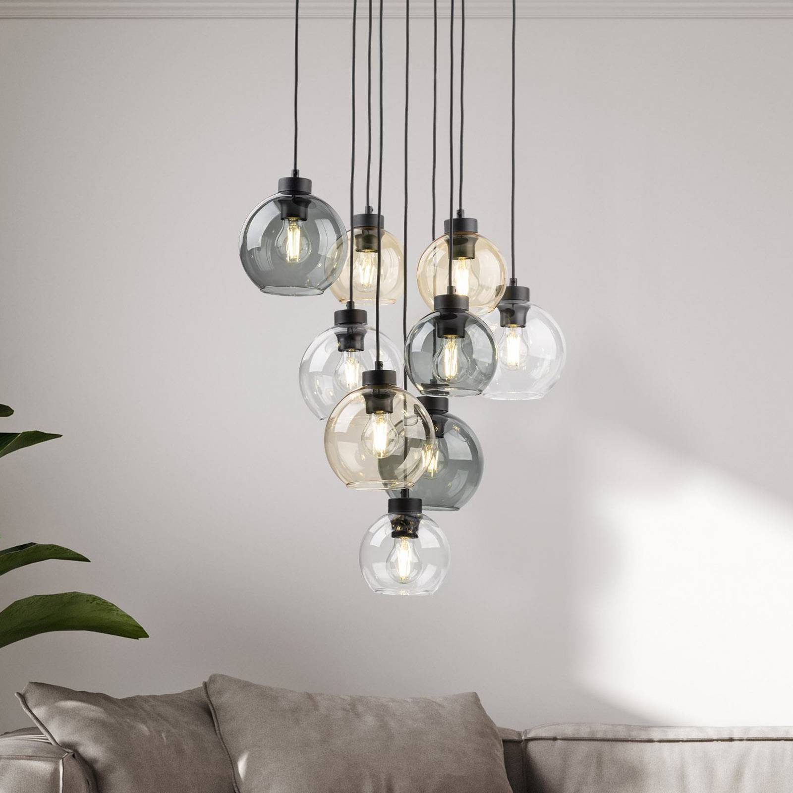 Lampa wisząca Cubus Mix, Ø 58 cm, 9-punktowa, wielokolorowa, szkło, E27