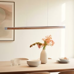 Quitani Kiera LED-es függesztett lámpa, tölgy/nikkel, 118 cm