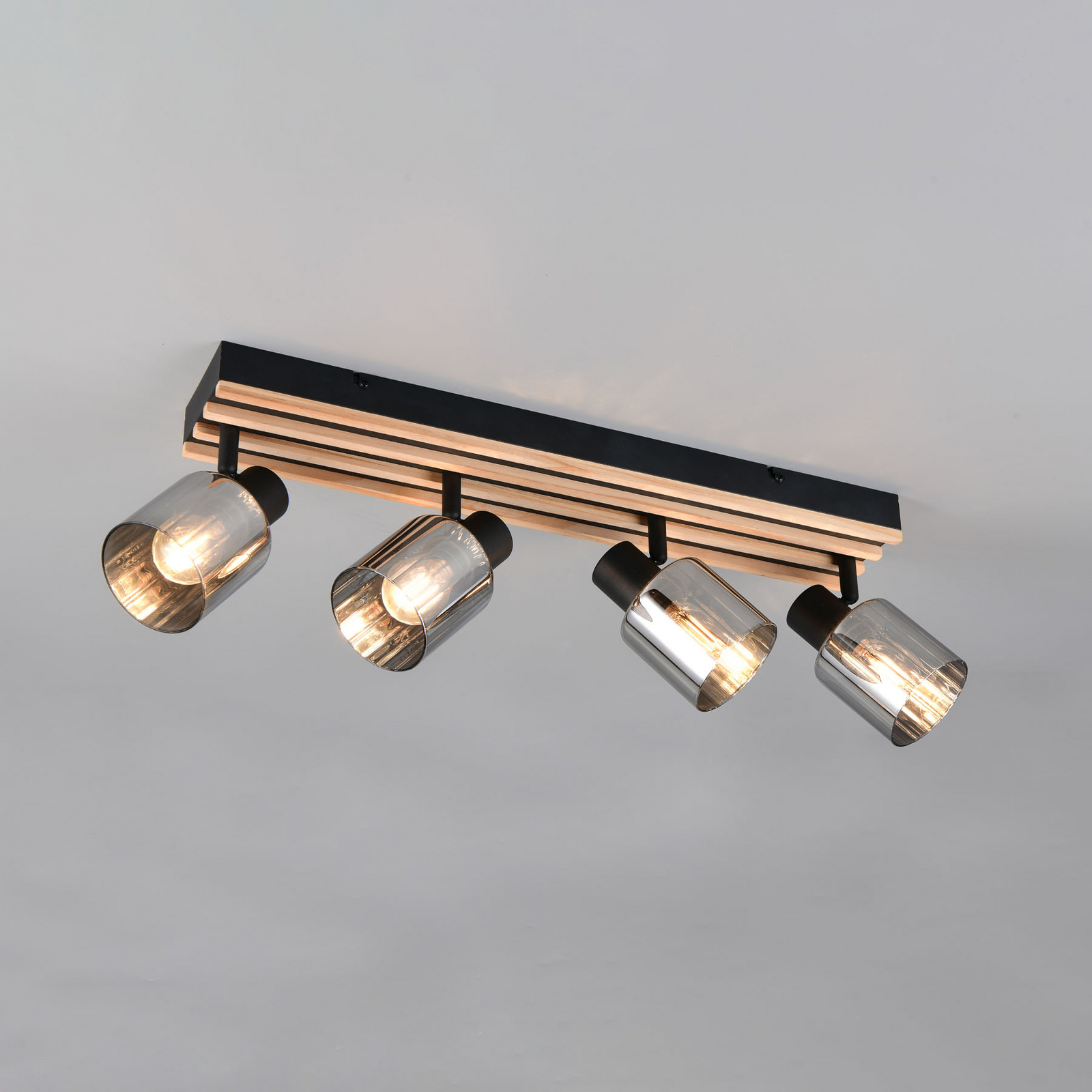 Svetilka Travia, dolžina 65 cm, 4-plamenna, črna/dimno siva