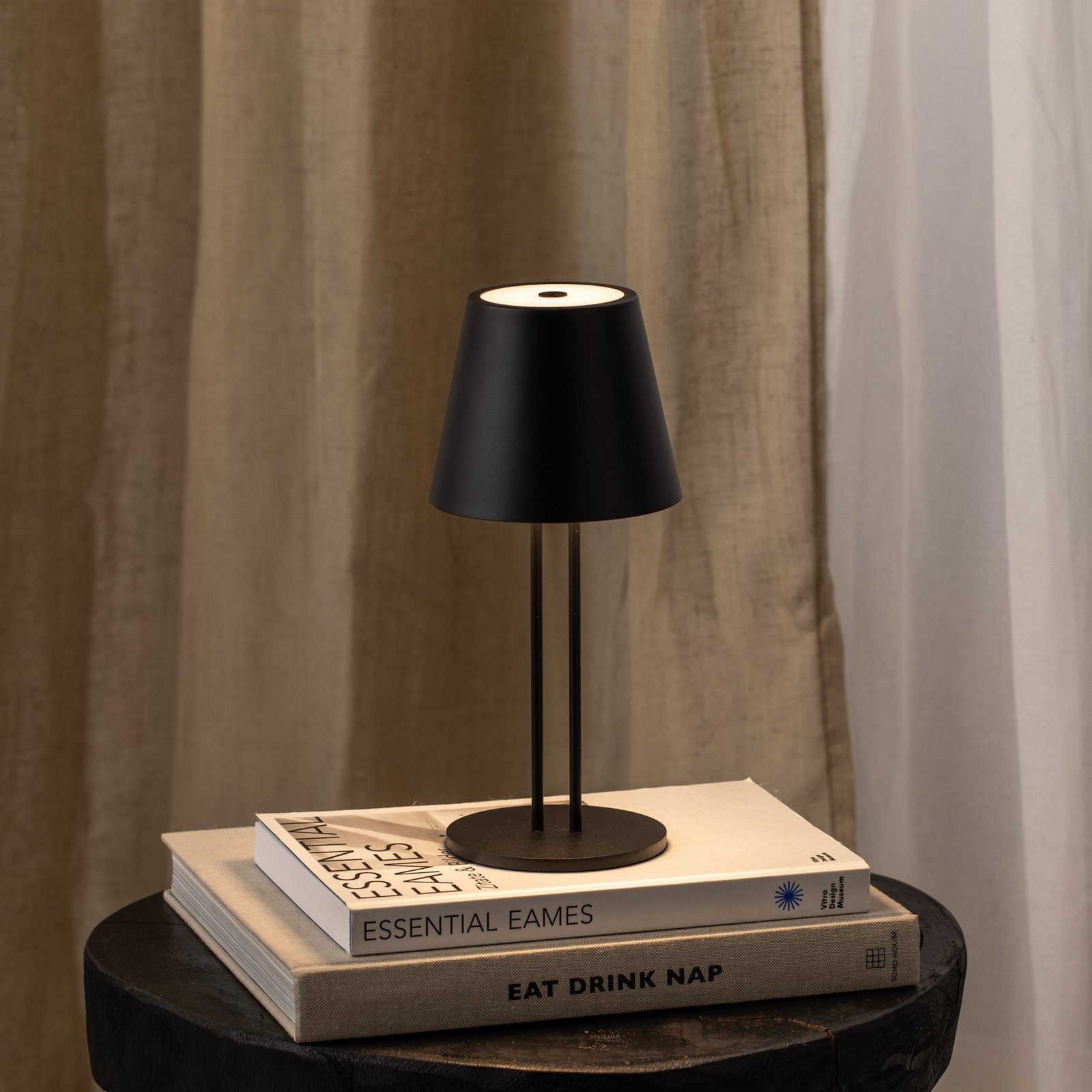 Lindby LED-Akkutischlampe Janea TWIN, schwarz, Metall