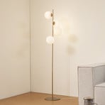 Lucande Floor lamp, opal/gold, metal