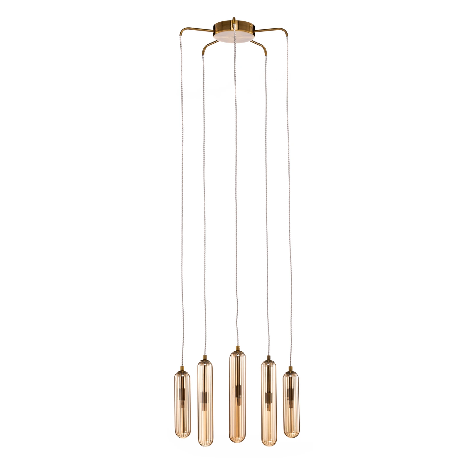 Lucande Freylin taklampa, 5-ljus, bärnsten, glas, 48 cm
