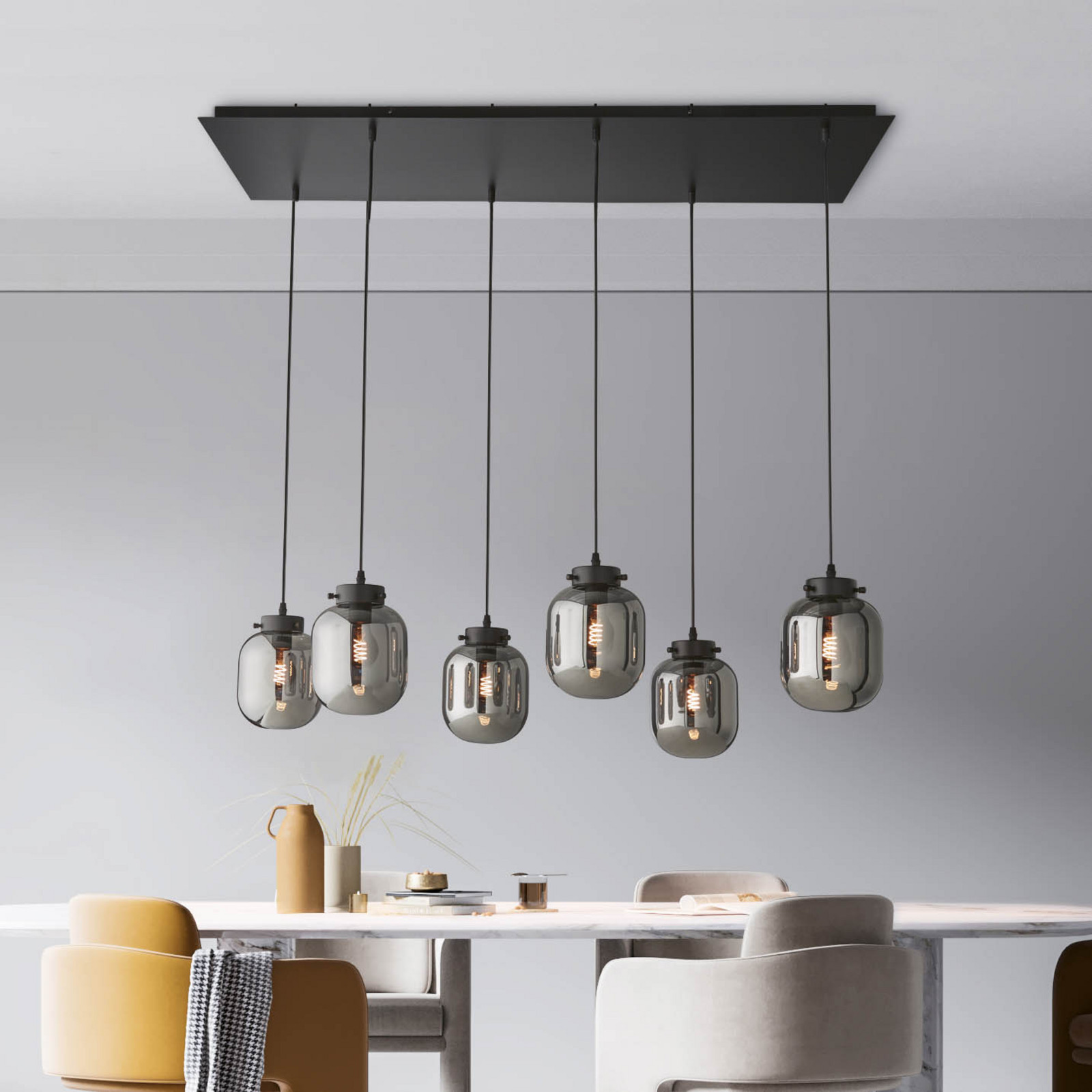 FISCHER & HONSEL Regi lampă suspendată sticlă gri fumuriu 6 surse - Camera de zi / sufragerie - modern - negru gri fumuriu