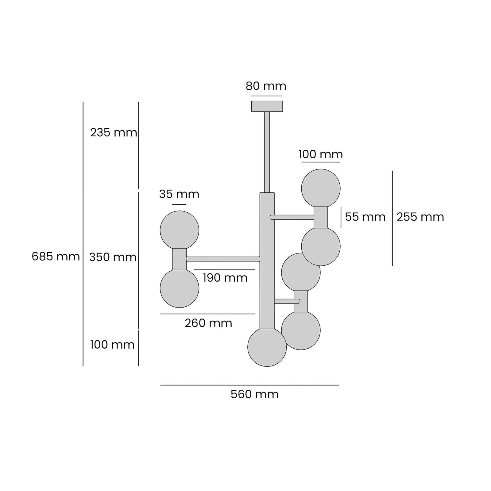 Flare 7 ceiling light, beige, 7-bulb, glass, metal