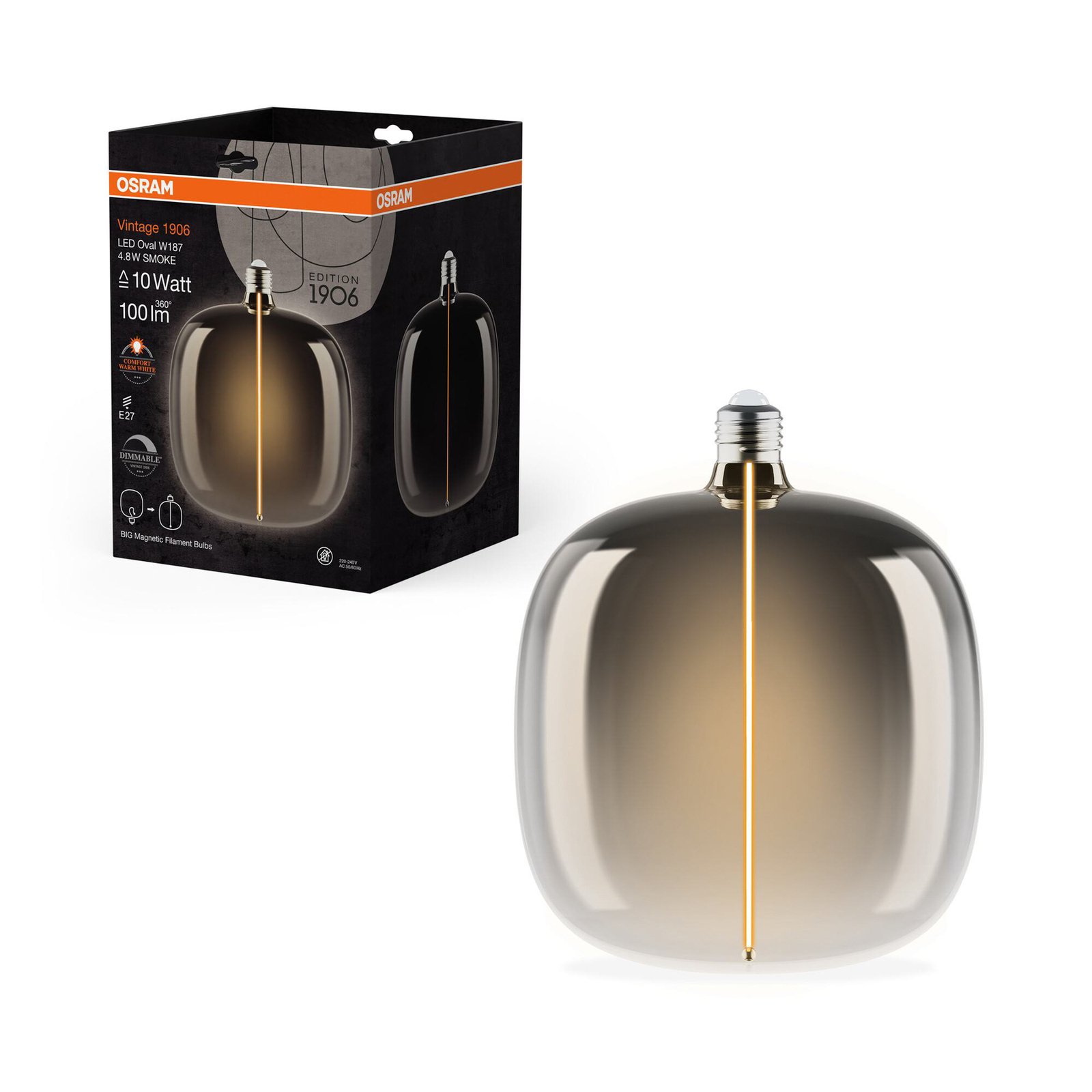 OSRAM LED Vintage Big Oval E27 4,8W 818 Filament smoke à intensité variable