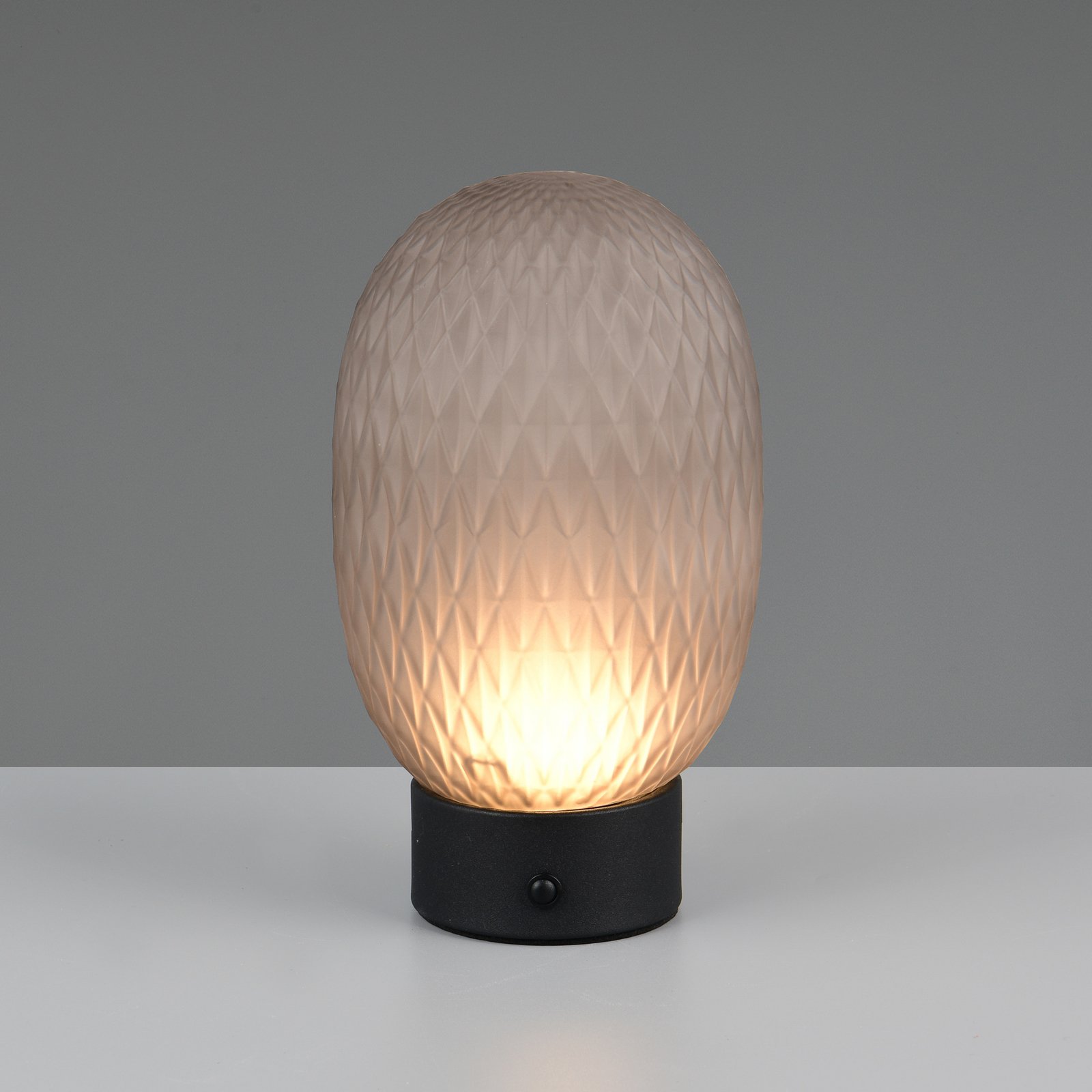LED rechargeable table lamp Facette, smoky grey, USB, glass