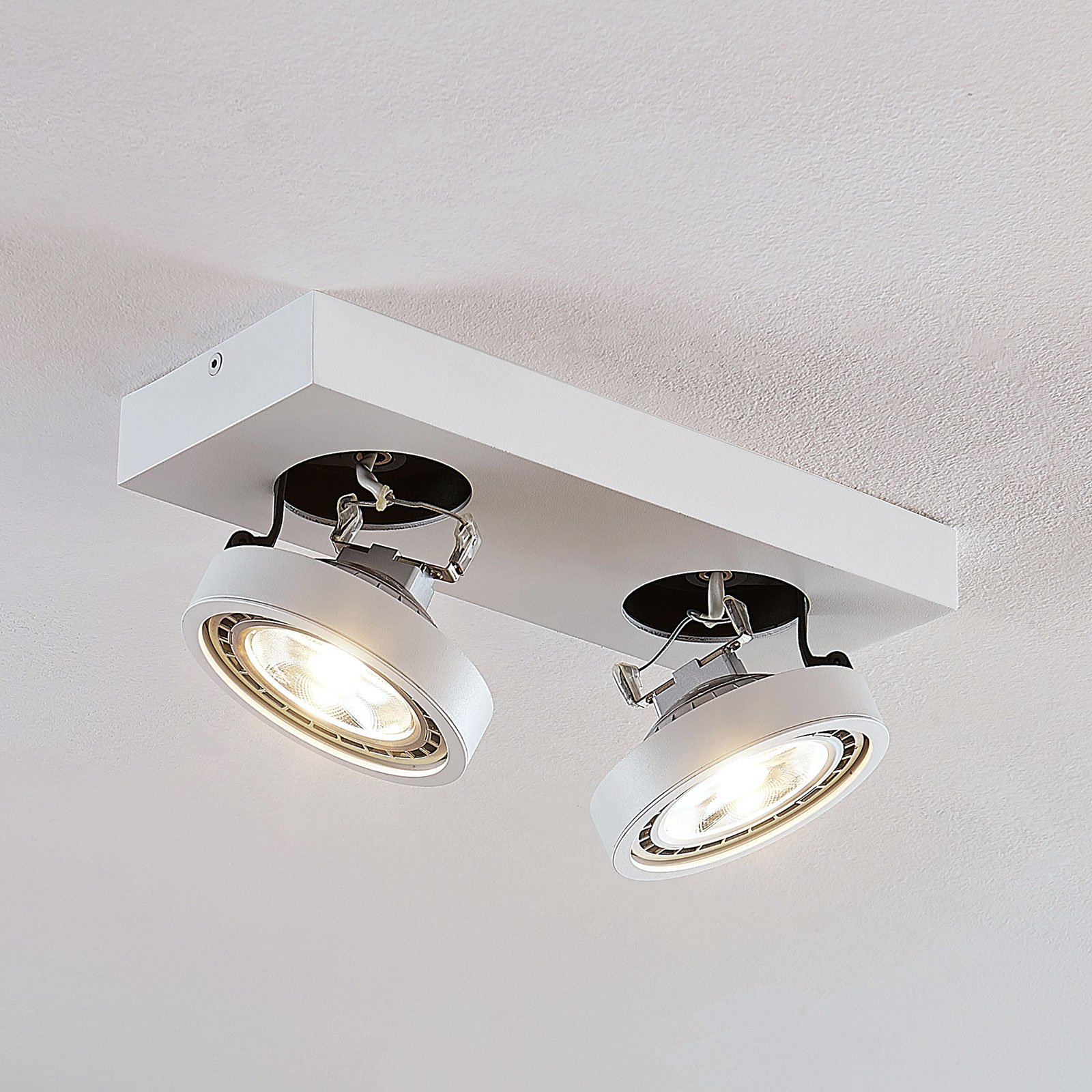 Arcchio Negan LED ceiling light in white, two-bulb, for Living / Dining Room, aluminium, metal, G53, 13 W, energy efficiency: A+, L: 33 cm, W: 12 cm, H: 16.6 cm