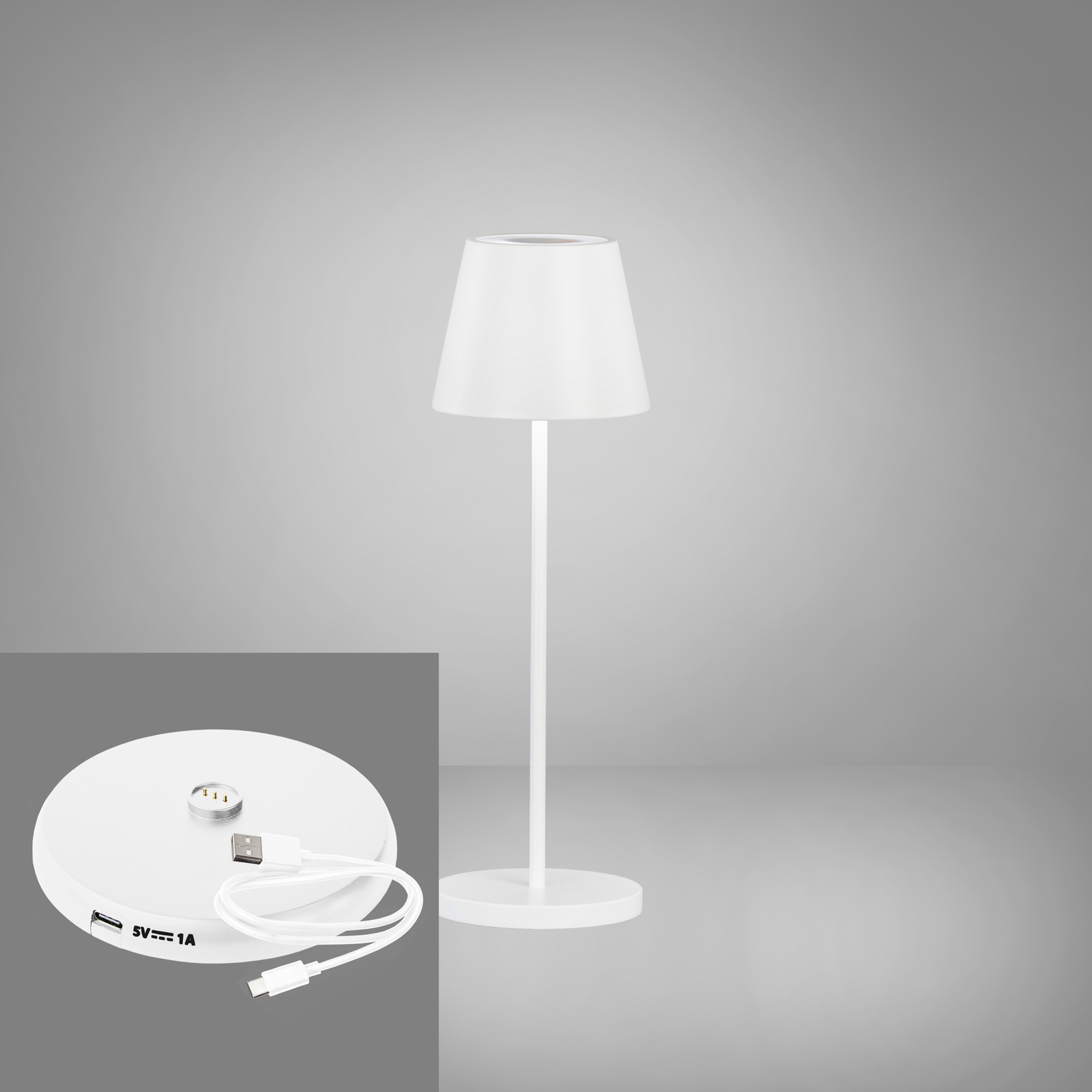 Candeeiro de mesa recarregável LED Cosenza 2.0 Altura 34cm branco areia