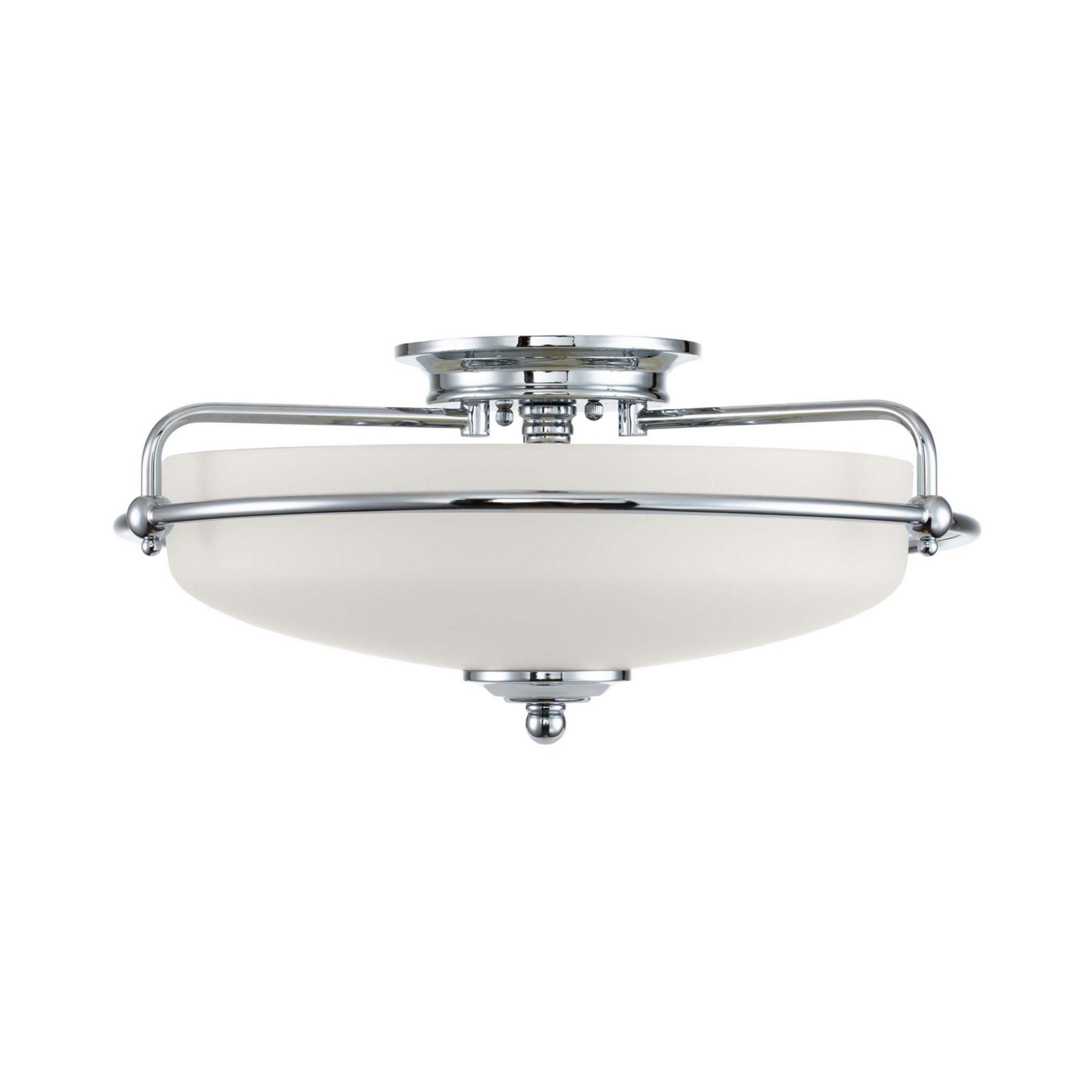 Plafonnier Griffin F, Ø 42 cm, abat-jour en verre opalin, chrome