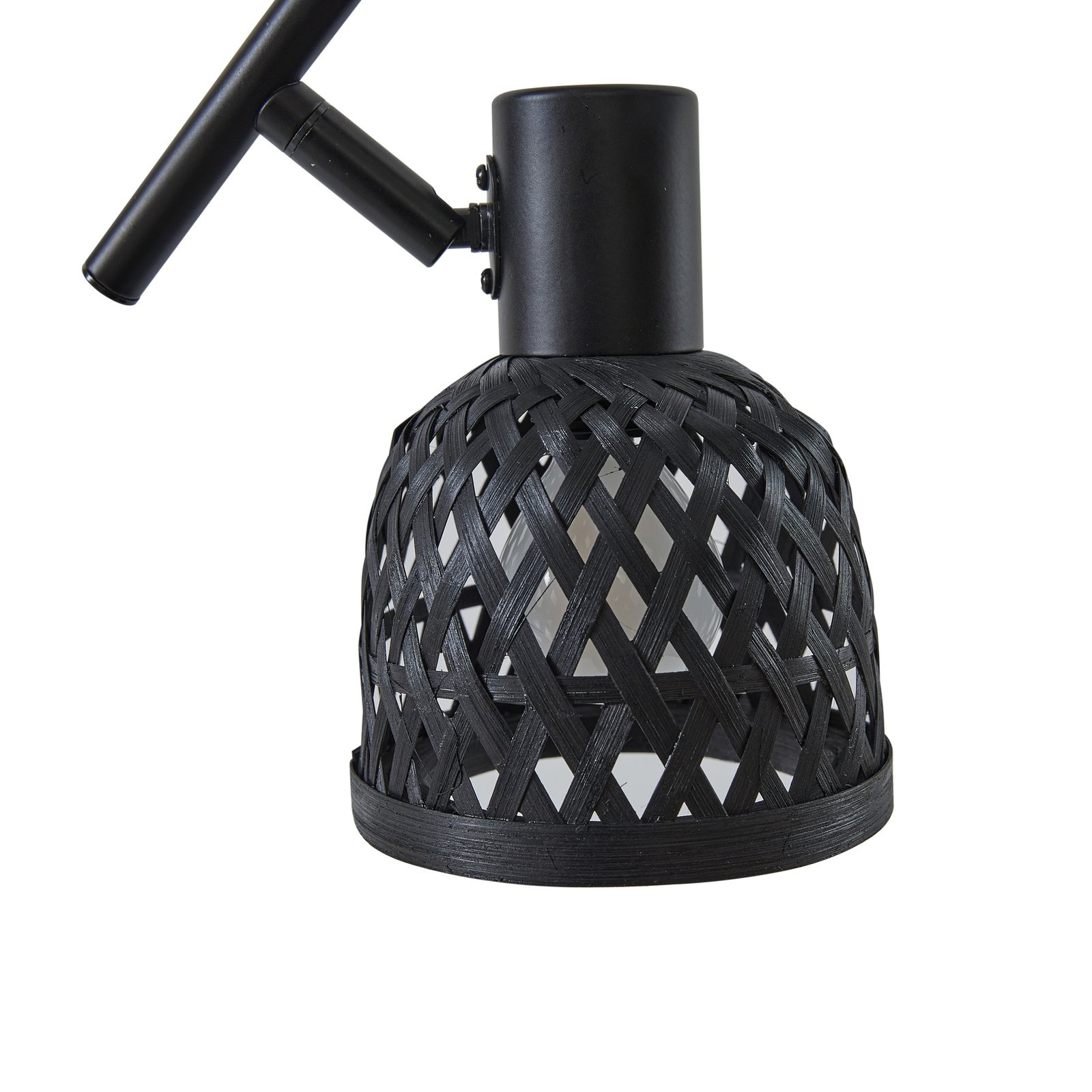 Lindby plafonnier Eskil, 4 lampes, noir, bambou, Ø 10 cm