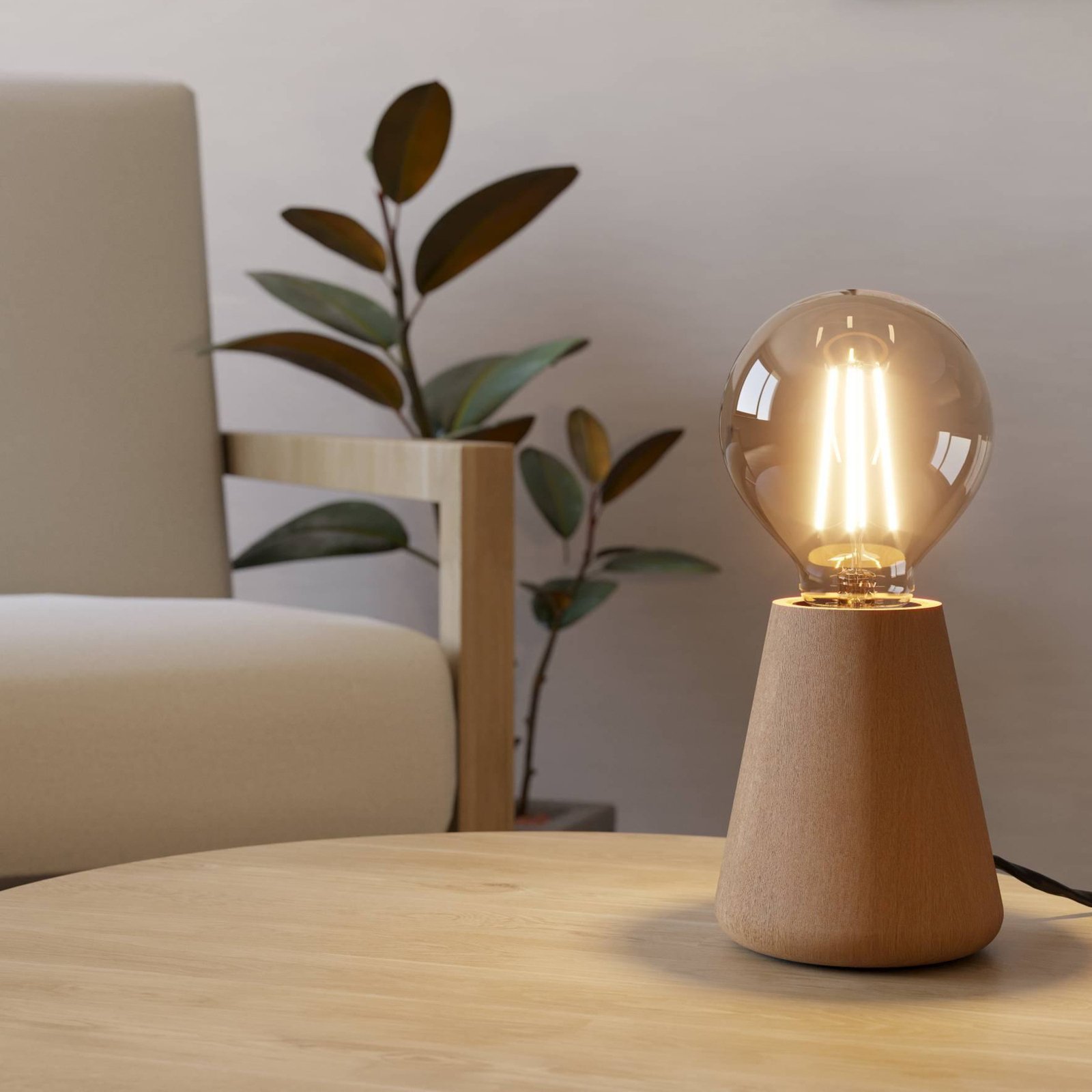 Lámpara de mesa Asby, madera clara, altura 10 cm, madera