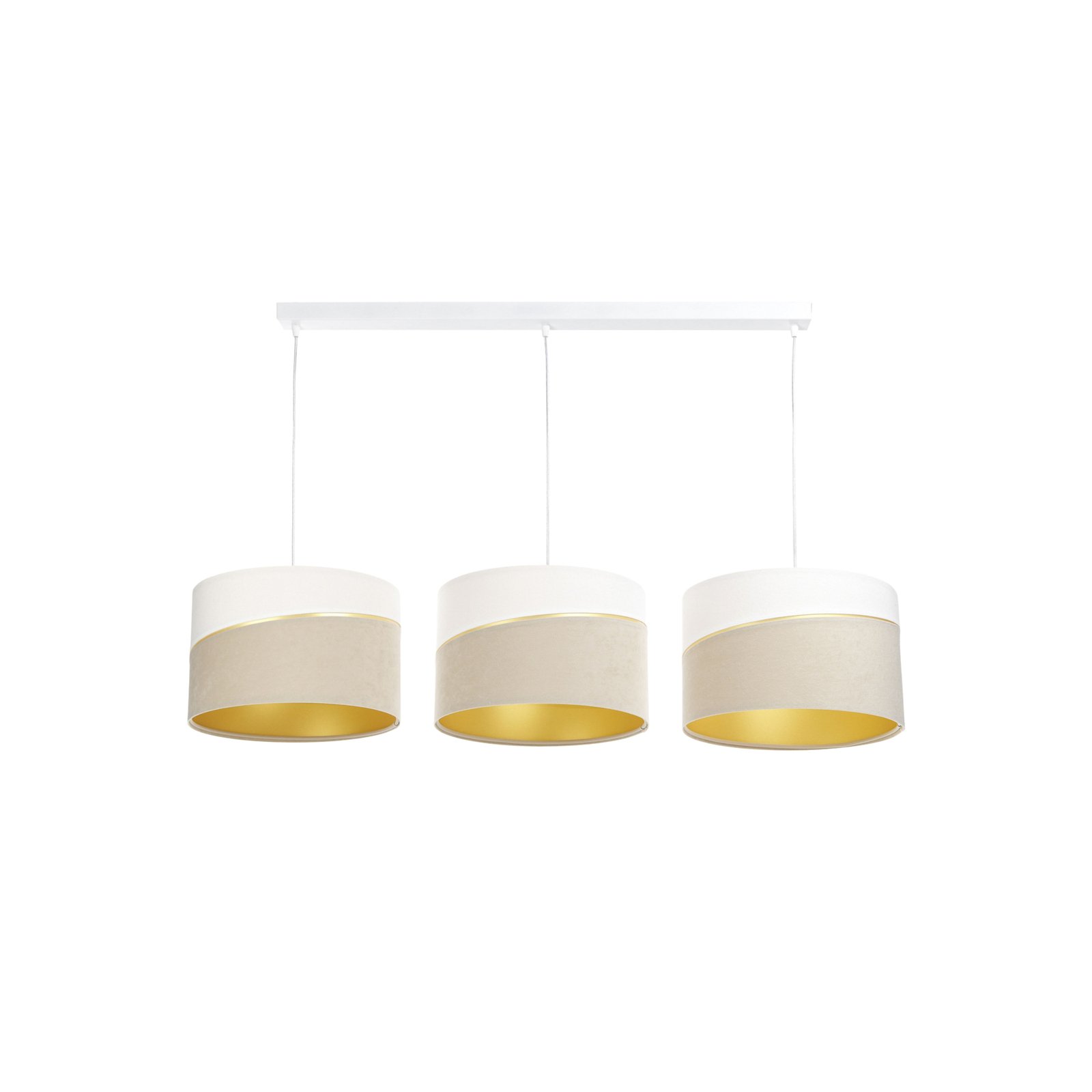 Susan hængelampe, 3 lyskilder, hvid/beige/guld