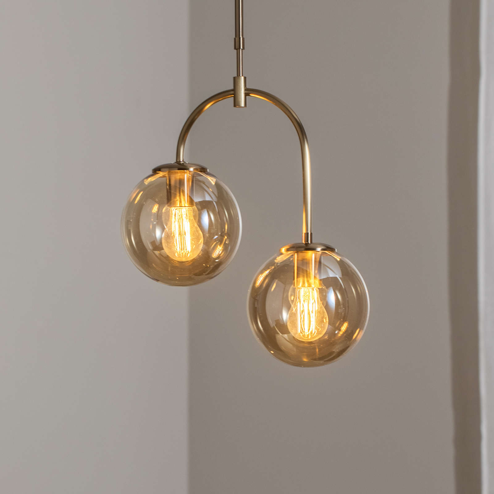 Suspension Portemo, laiton, Ø 37 cm, à 2 lampes, verre