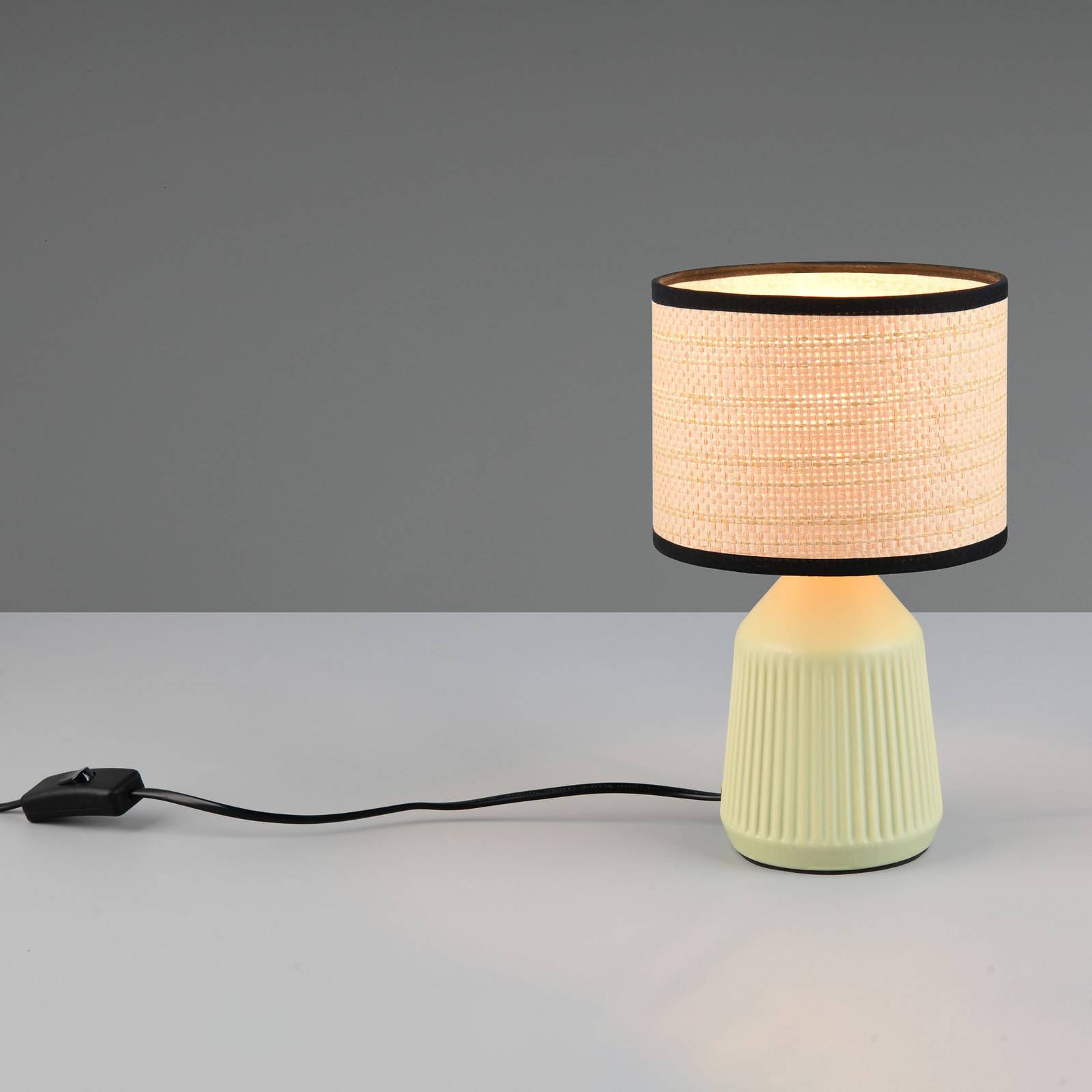 Reality Leuchten Lampe de table Formentera, vert/beige, hauteur 27 cm Céramique/papier