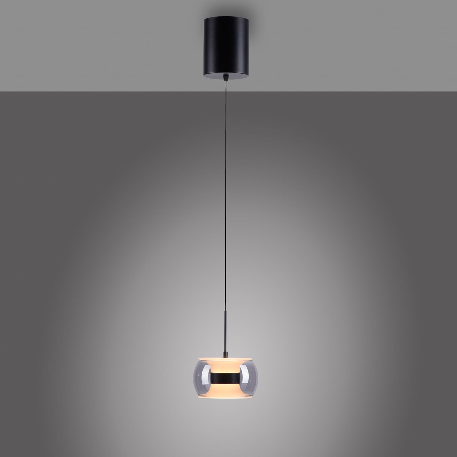 Żyrandol LED Fumea, Ø 16 cm, czarna/dymna, szkło CCT Żyrandol LED Fumea, Ø 16 cm, czarna/dymna, szkło CCT