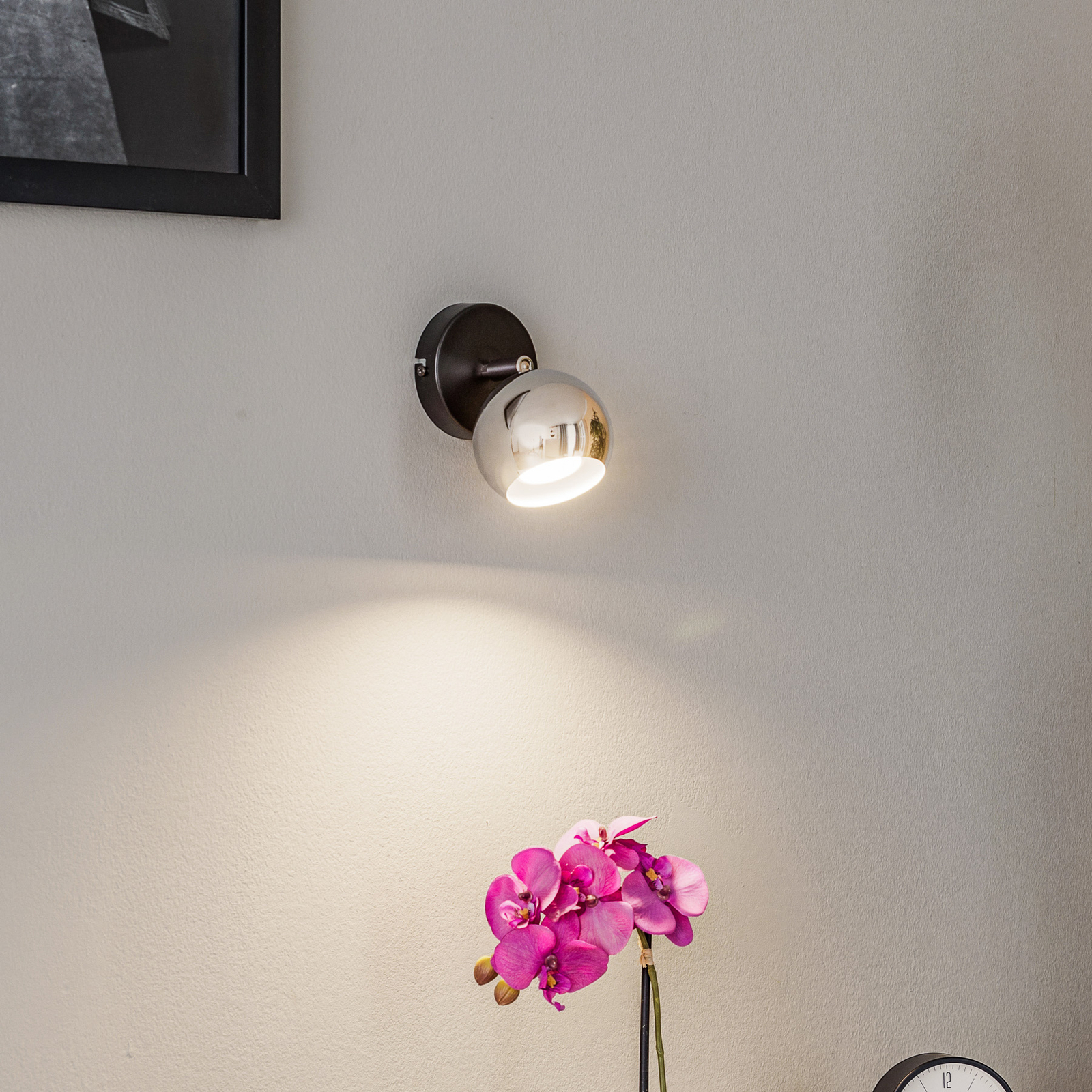 Cornet wandspot, 1-lamp, zwart/chroom