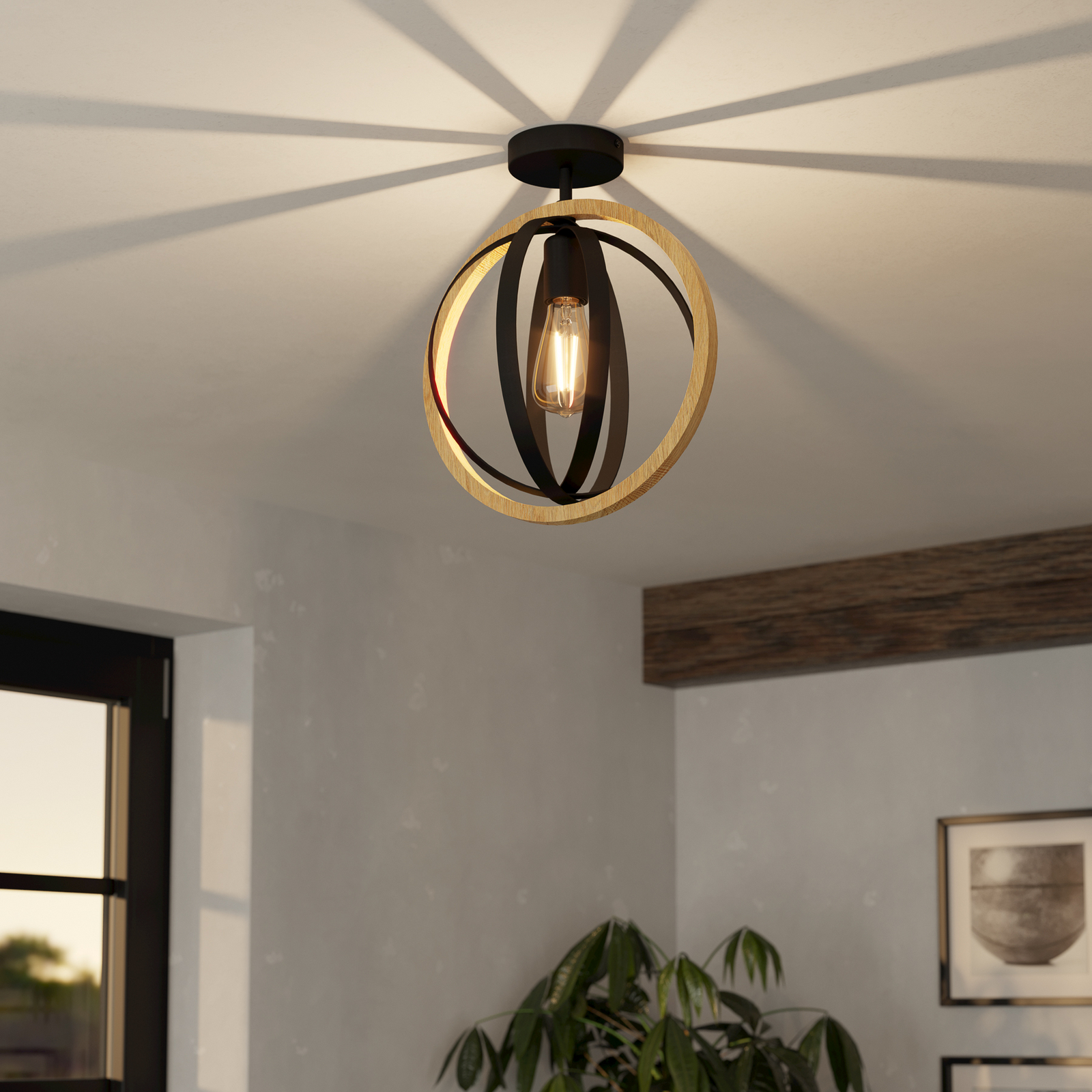 EGLO Basildon plafonieră din lemn și oțel