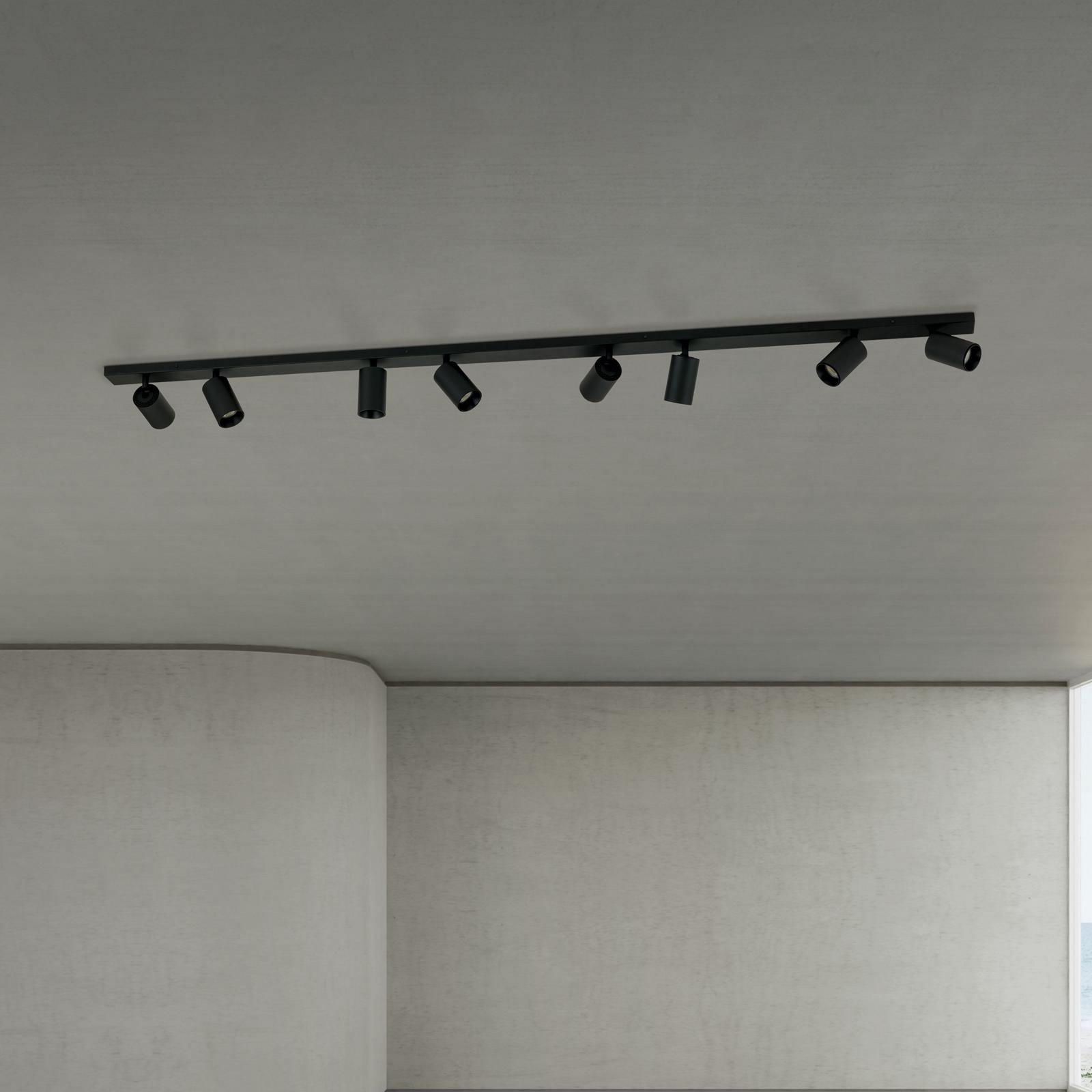 Spot pour plafond Sean, noir, à 8 lampes, acier, aluminium, GU10