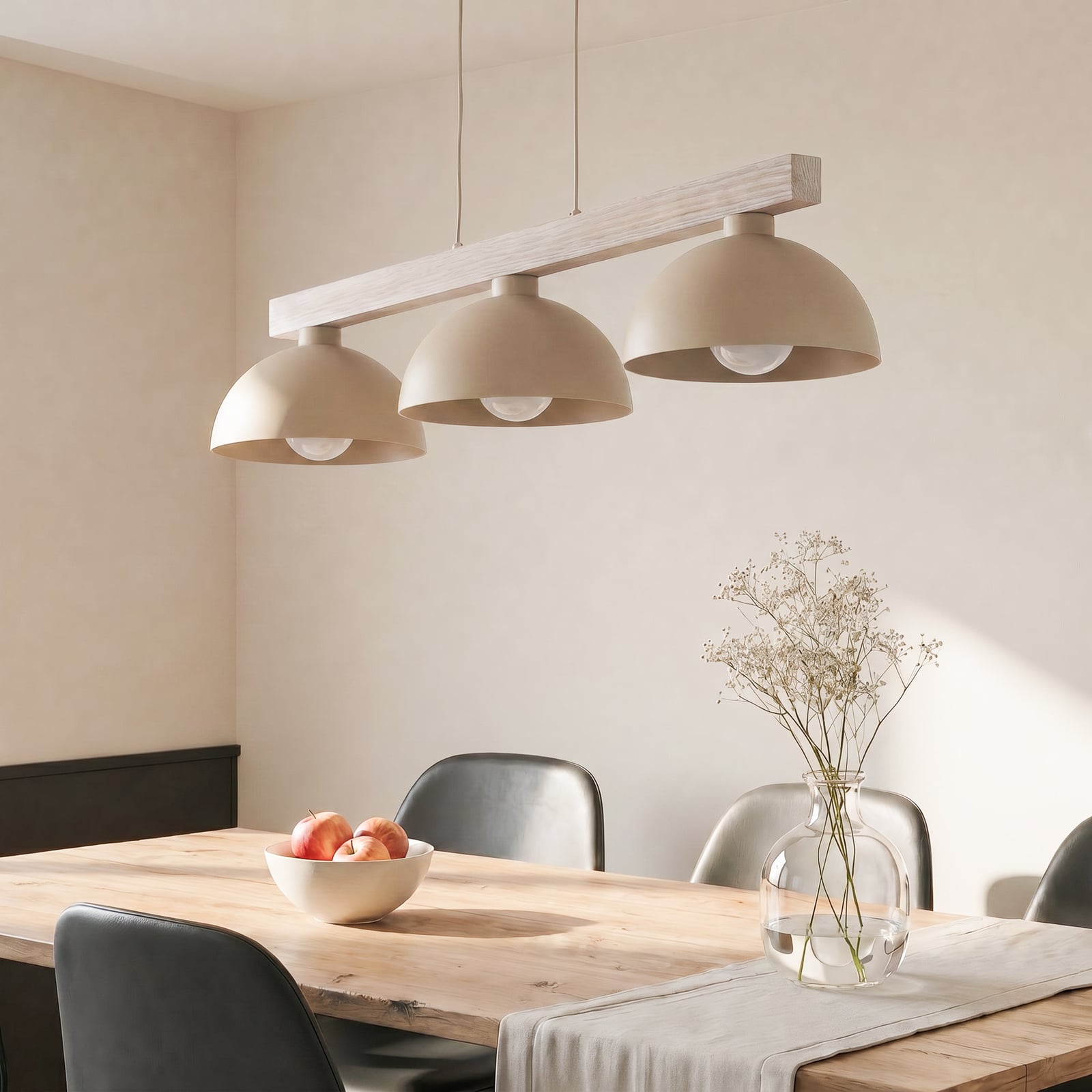 Závěsné světlo Oslo, písková barva, 3 žárovky, délka 118 cm, E27
