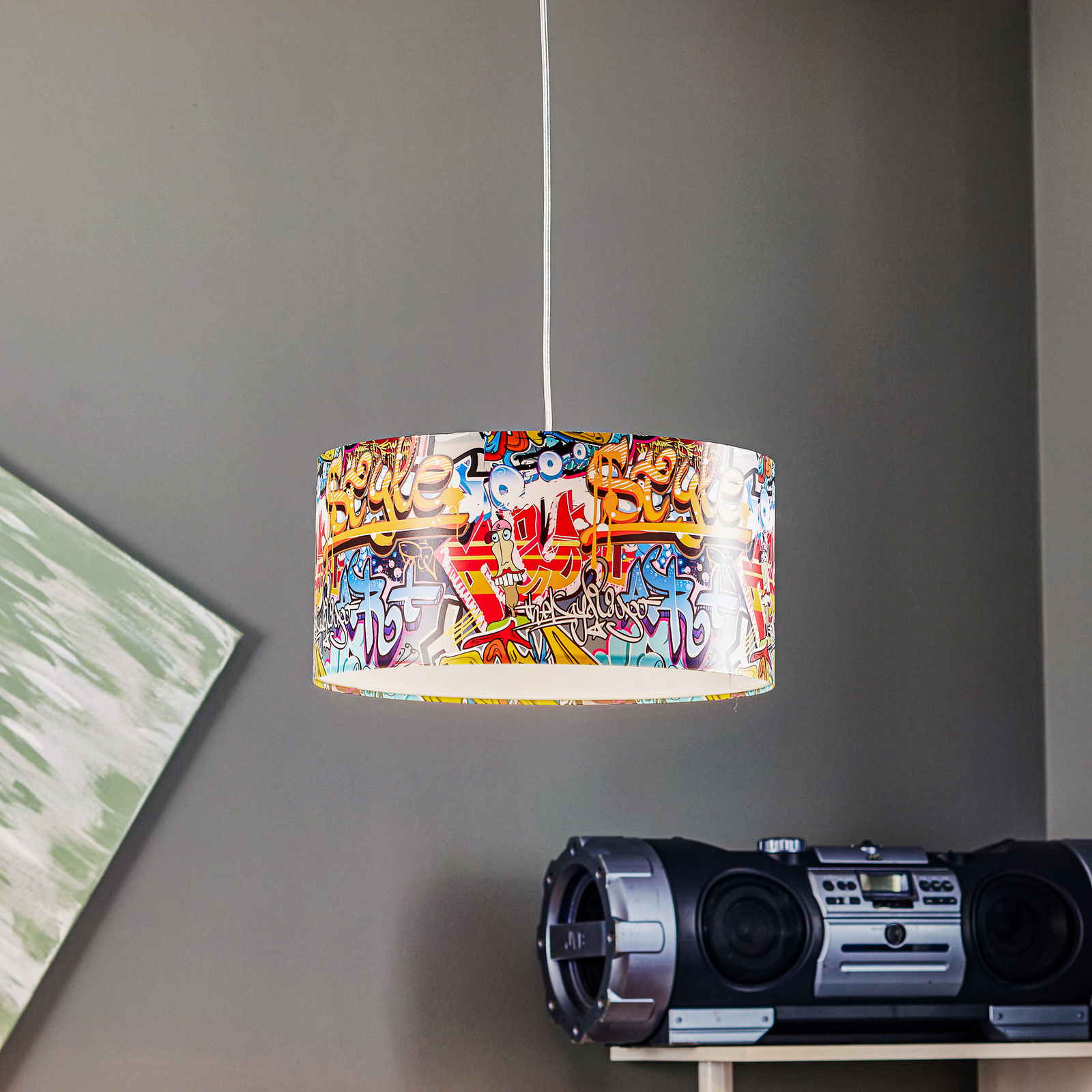 Lampada a sospensione Graffiti con foto colorata