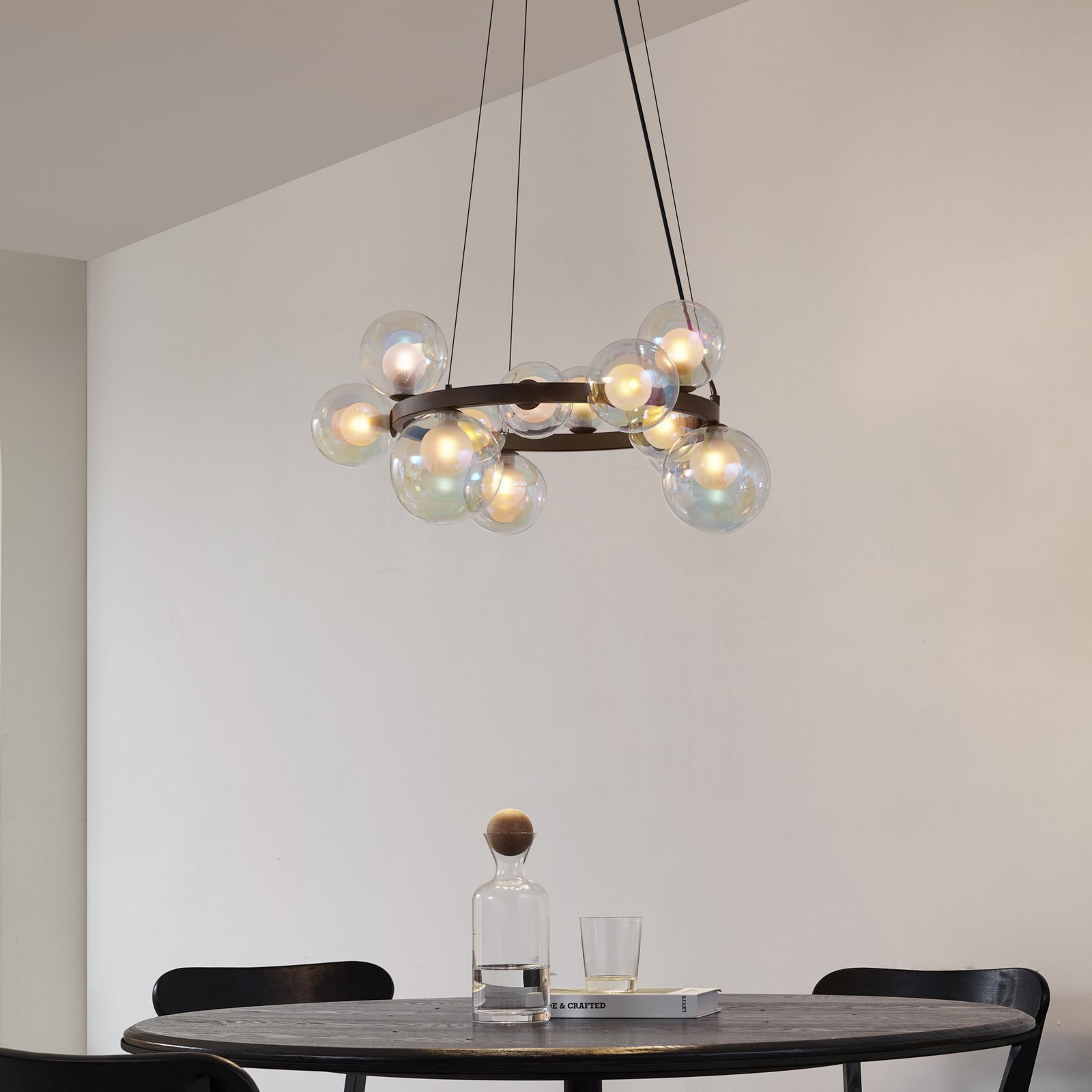 Lucande Hängeleuchte Marvi, Ø 68 cm, schwarz, Glas, Metall