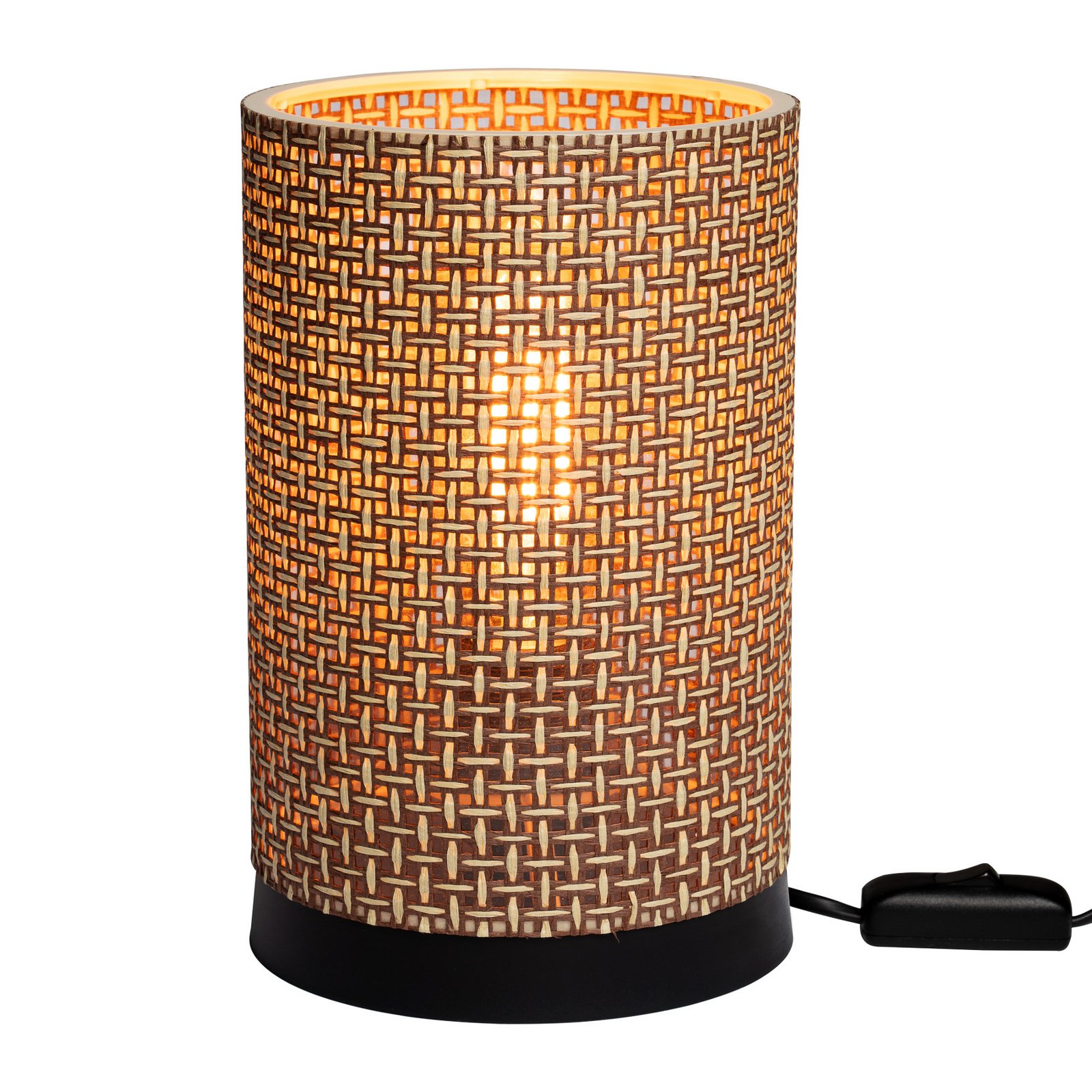Tischleuchte Tina, braun gemustert, zylindrisch, Ø 14 cm