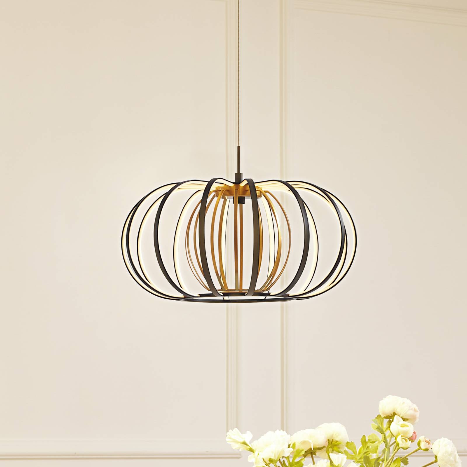 Lucande suspension LED Birger noir/or fer