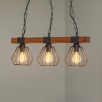 Ulf pendant light, wooden beam, three-bulb