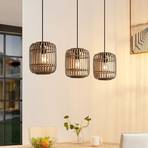 Lindby hanglamp Canyana, naturel, 3-lamps, rotan, 105 cm