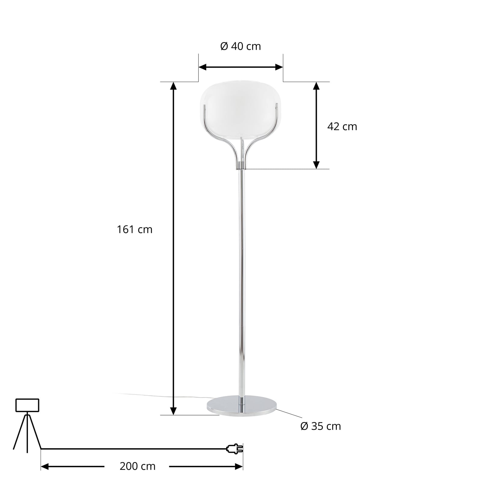 Lucande Christo floor lamp, height 160 cm, chrome/white, glass