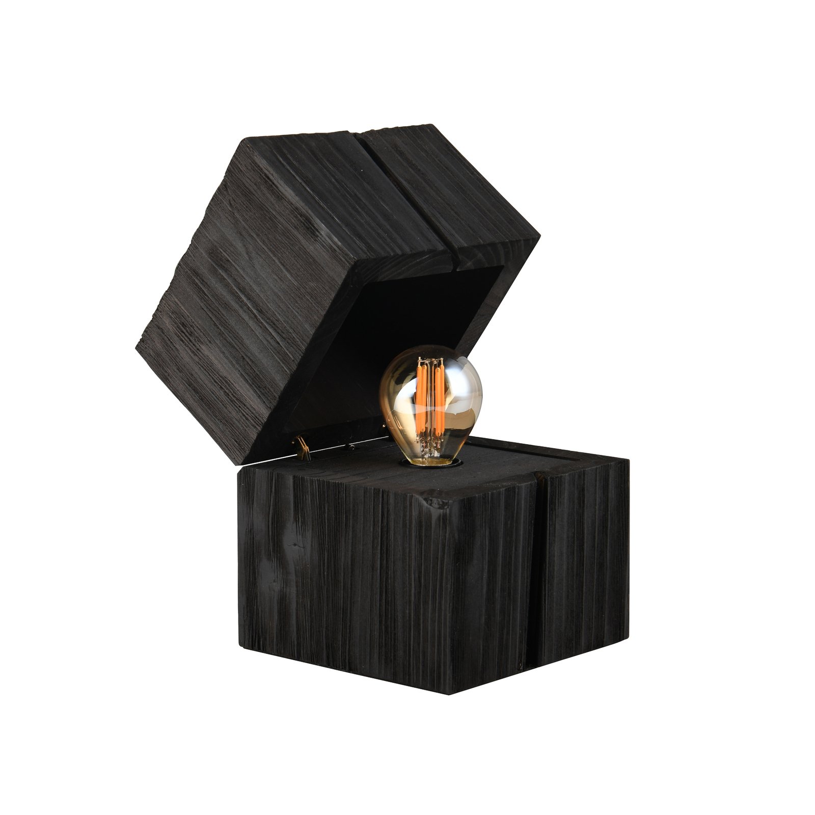 Candeeiro de mesa Treasure, preto, madeira, com dobradiças