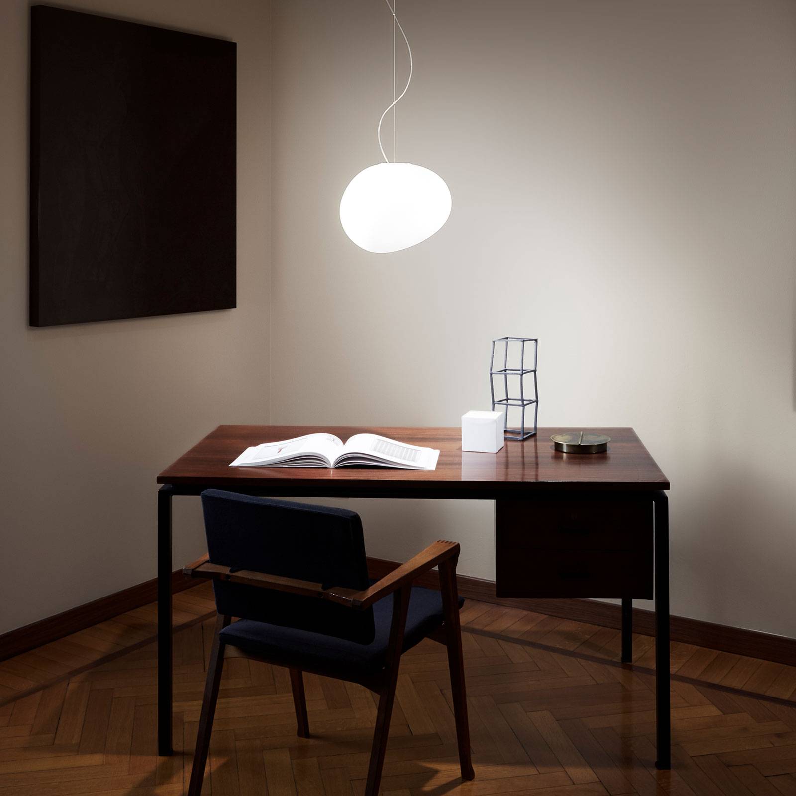 FOSCARINI Foscarini Gregg media LED hanging light, dimmable, for Living / Dining Room, handblown glass, metal, 24 W, energy efficiency: A+, L: 31 cm, W: 26 cm, H: 26 cm