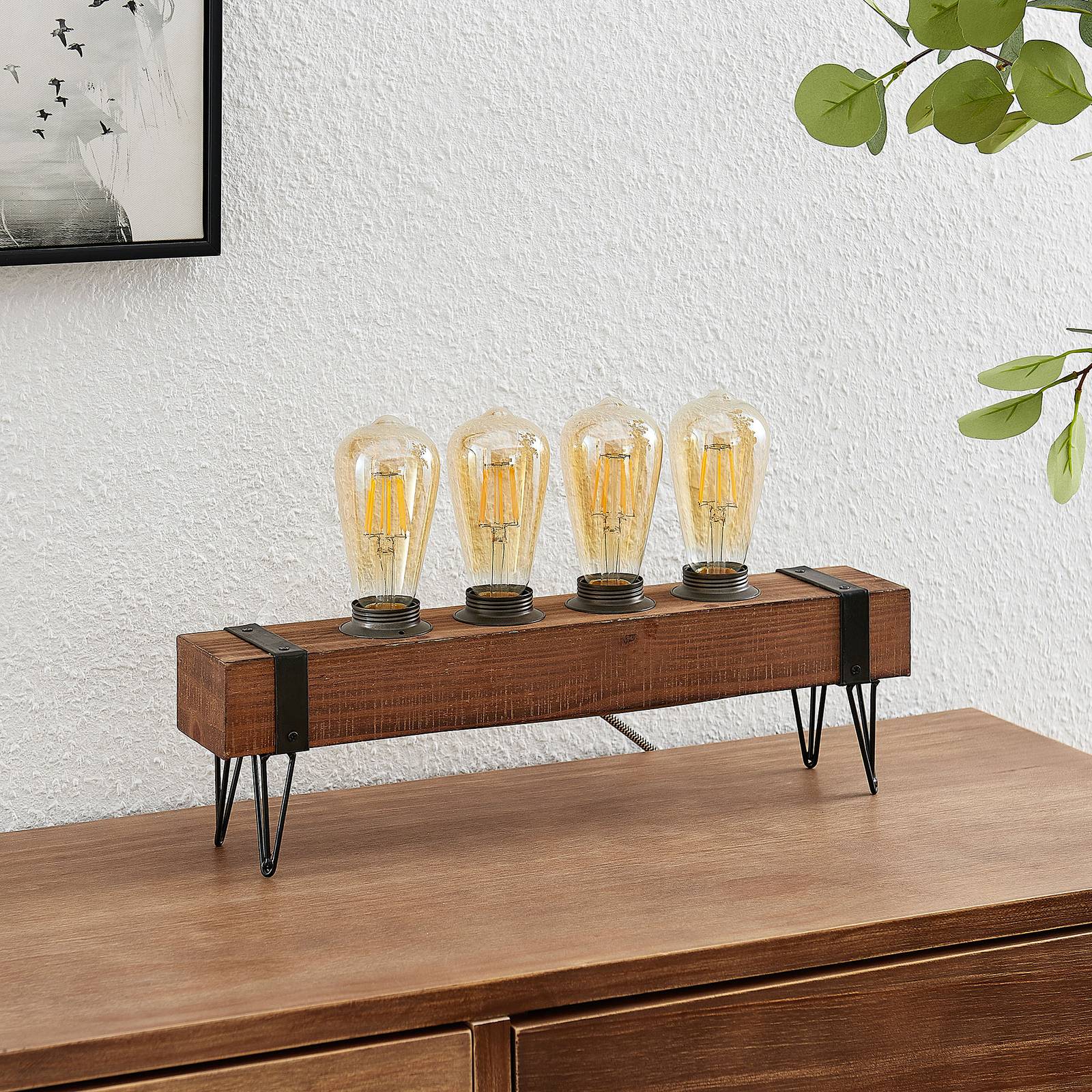 Lindby Sverina tafellamp van hout, 4-lamps