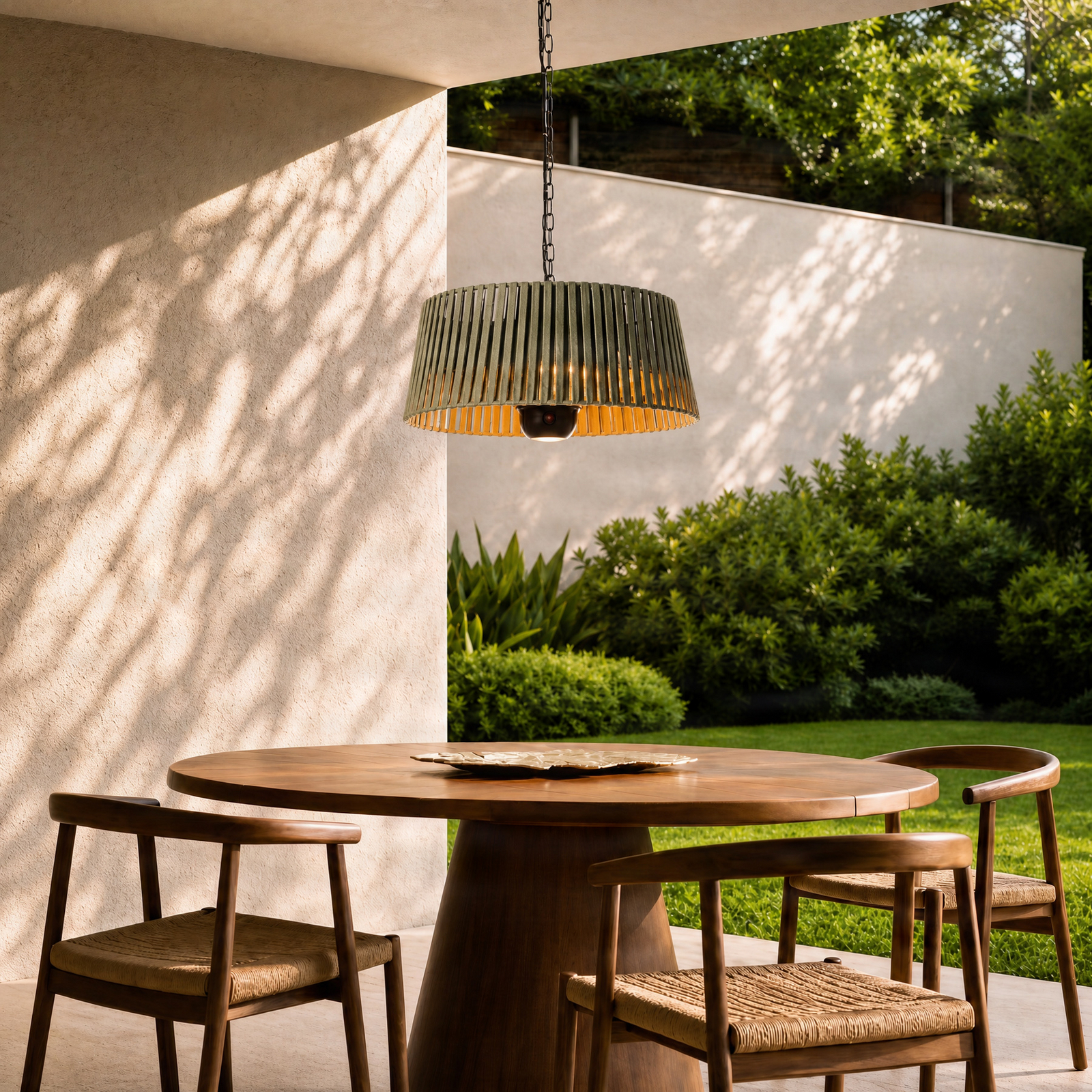 Lucande Pyravo suspended patio heater, green, aluminium, Ø 60 cm Lucande Pyravo suspended patio heater, green, aluminium, Ø 60 cm