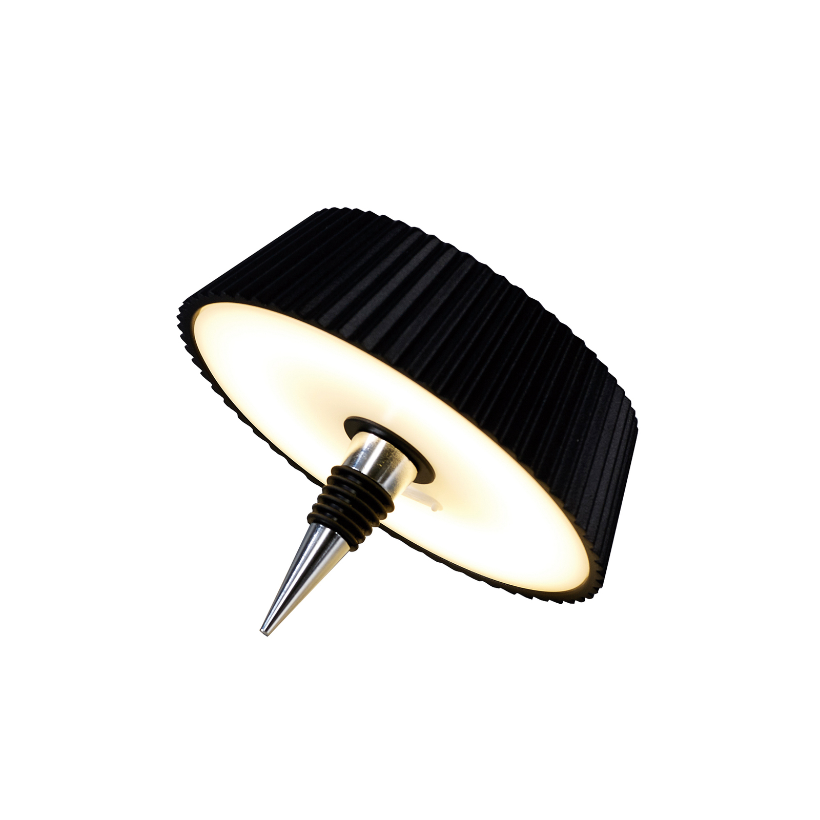 LED-bordslampa Relax, svart, flasktopp, uppladdningsbart batteri